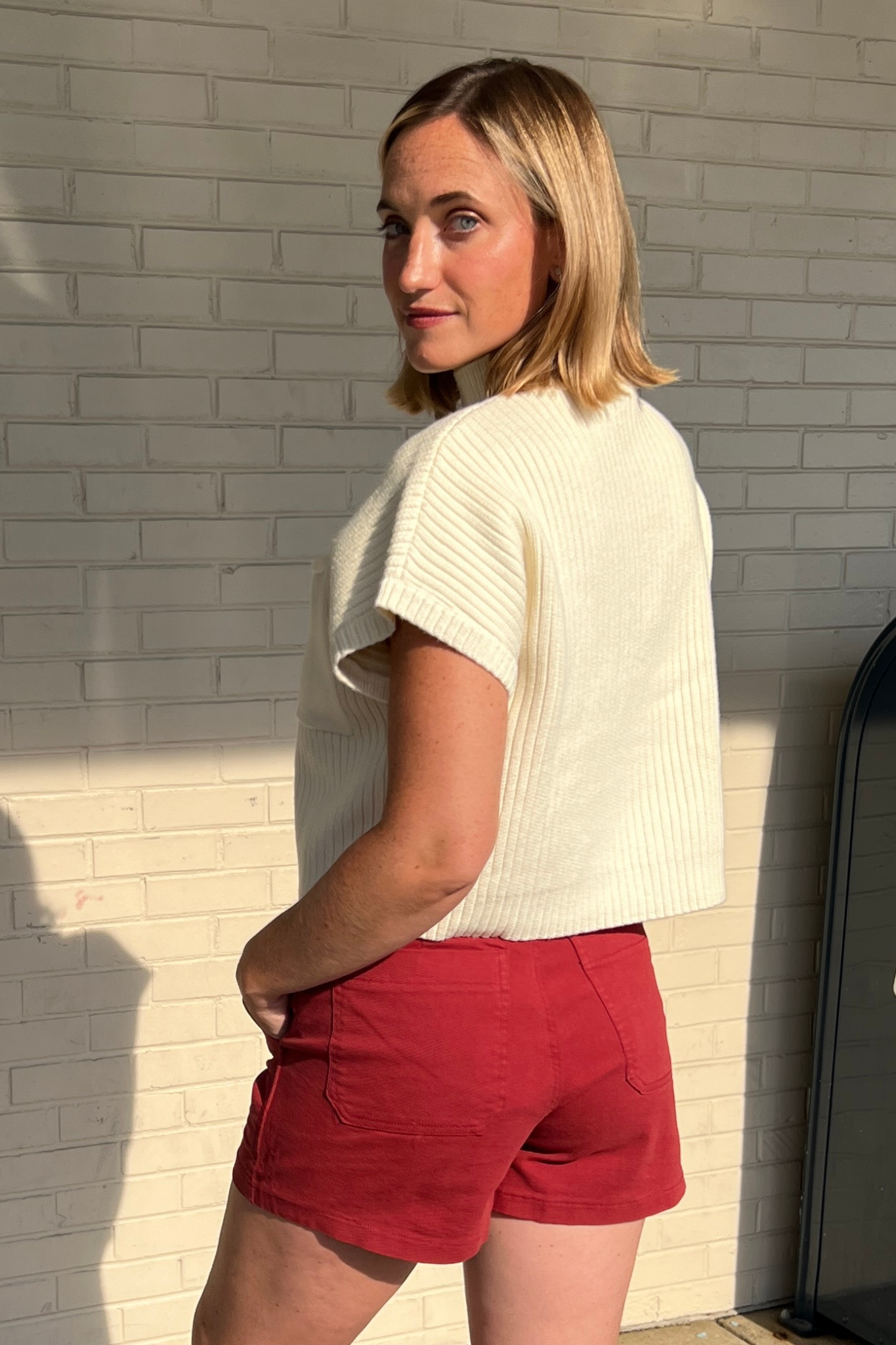 Entro | Ivory Cropped Knit Mock Neck Top | Sweetest Stitch