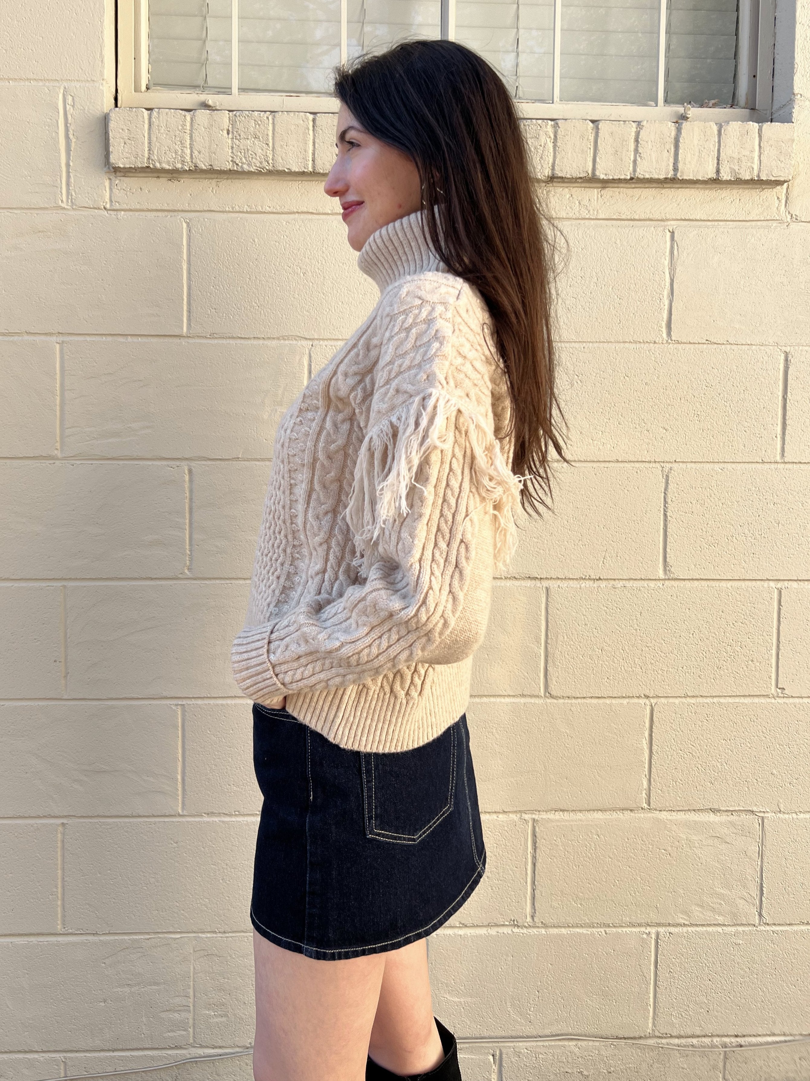 Dress Forum | Fringe Sleeve Sweater Oatmeal | Sweetest Stitch