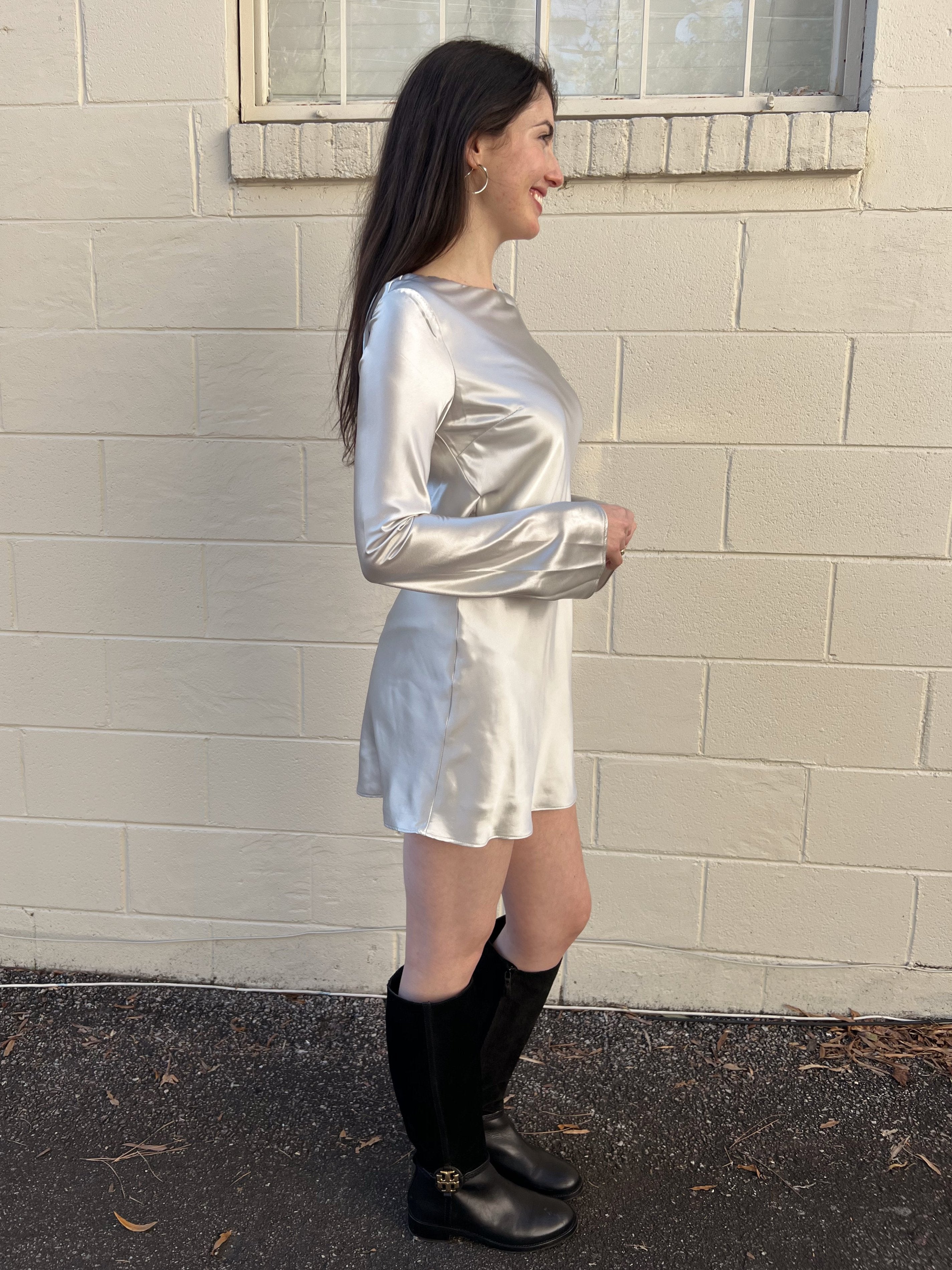 NIA | Silver Long Sleeve Open Back Mini Dress | Sweetest Stitch