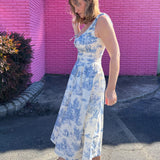 French Cottage Toile Print Midi Dress