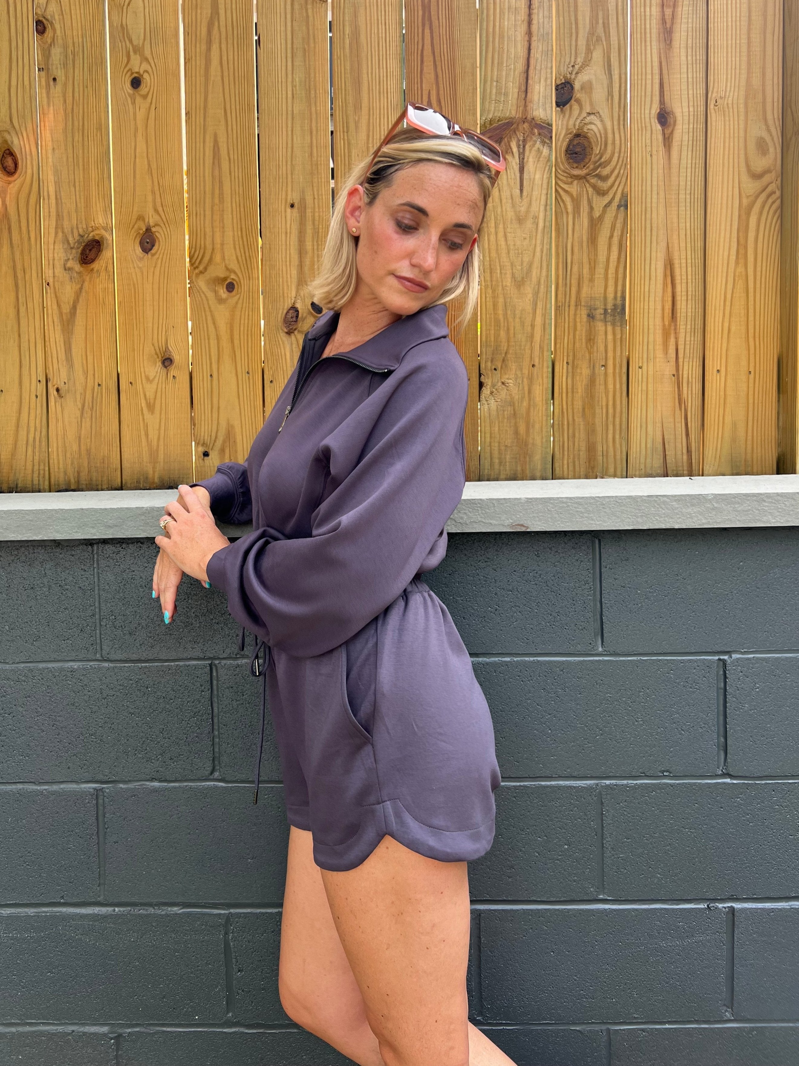 Entro | Long Sleeve Charcoal Romper | Sweetest Stitch 