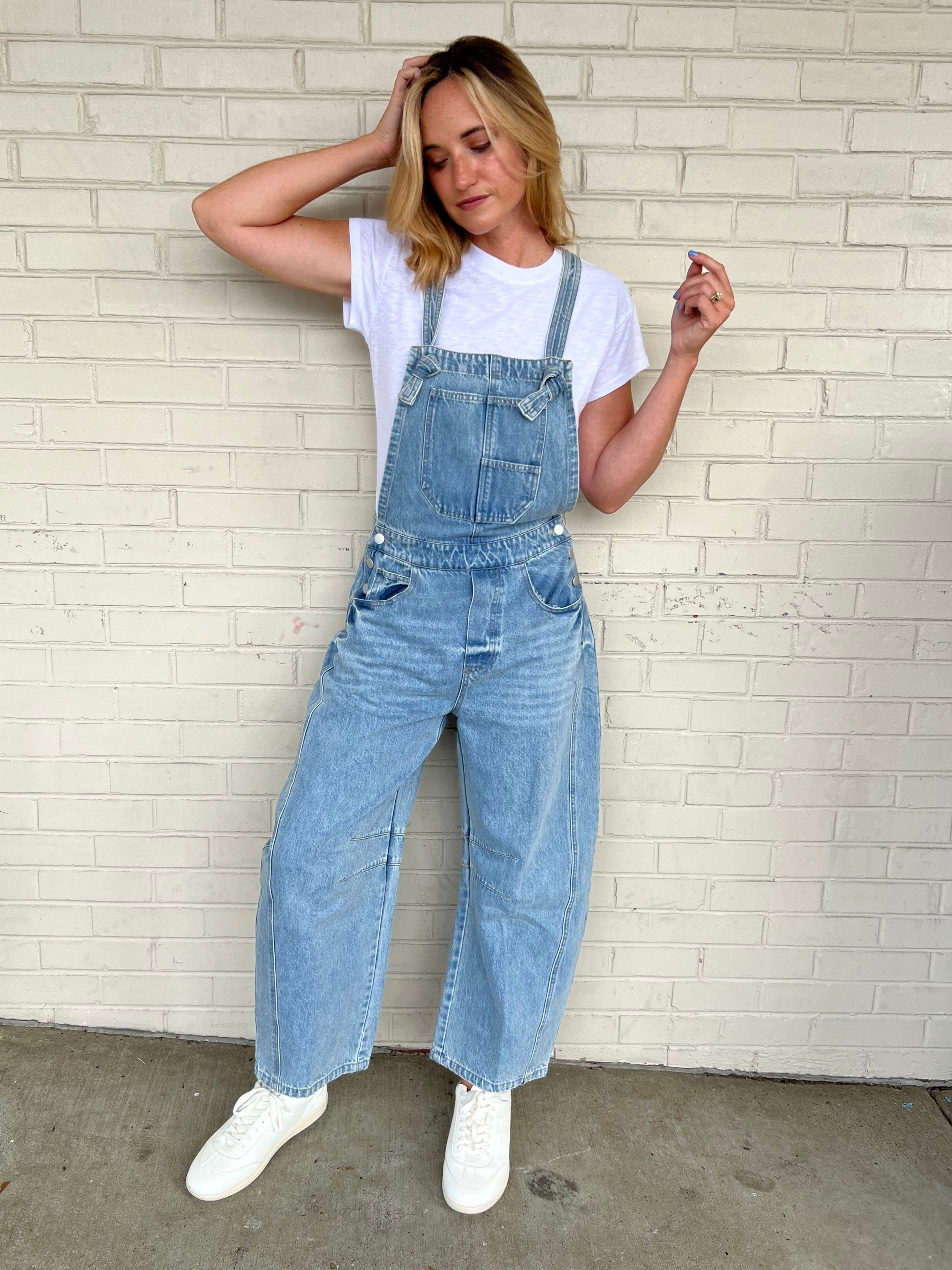 Miou Muse | Barrel Leg Denim Overalls | Sweetest Stitch