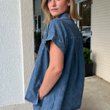 Entro | Quilted Denim Button Down Top | Sweetest Stitch Cute Tops