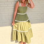 Entro | Green Rick Rack Midi Dress | Sweetest Stitch Cute Dresses