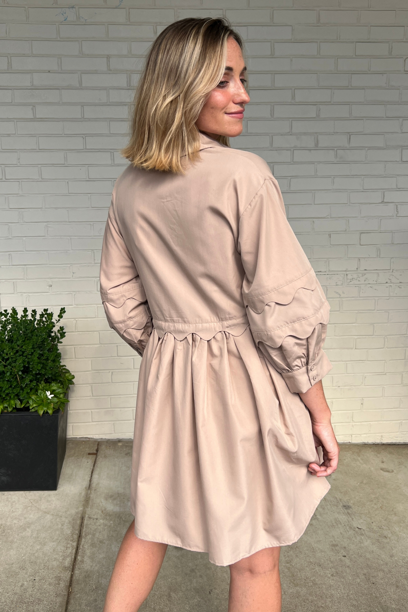 Entro | Beige Scalloped Mini Dress | Sweetest Stitch Boutique 