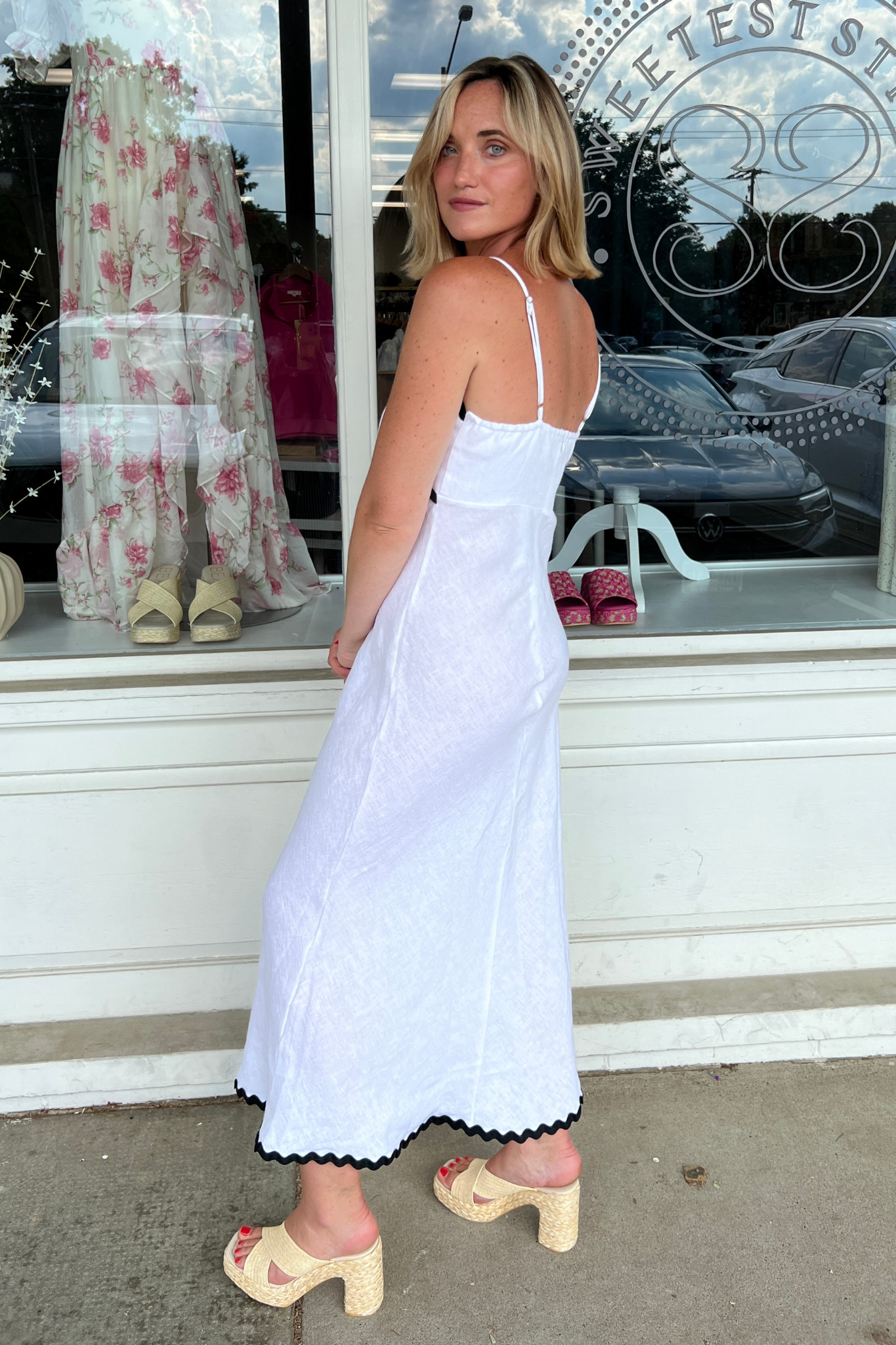 Olivaceous | White Contrast Midi Dress | Sweetest Stitch Boutique