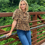 Entro | Run Wild Leopard Peplum Top Camel | Sweetest Stitch