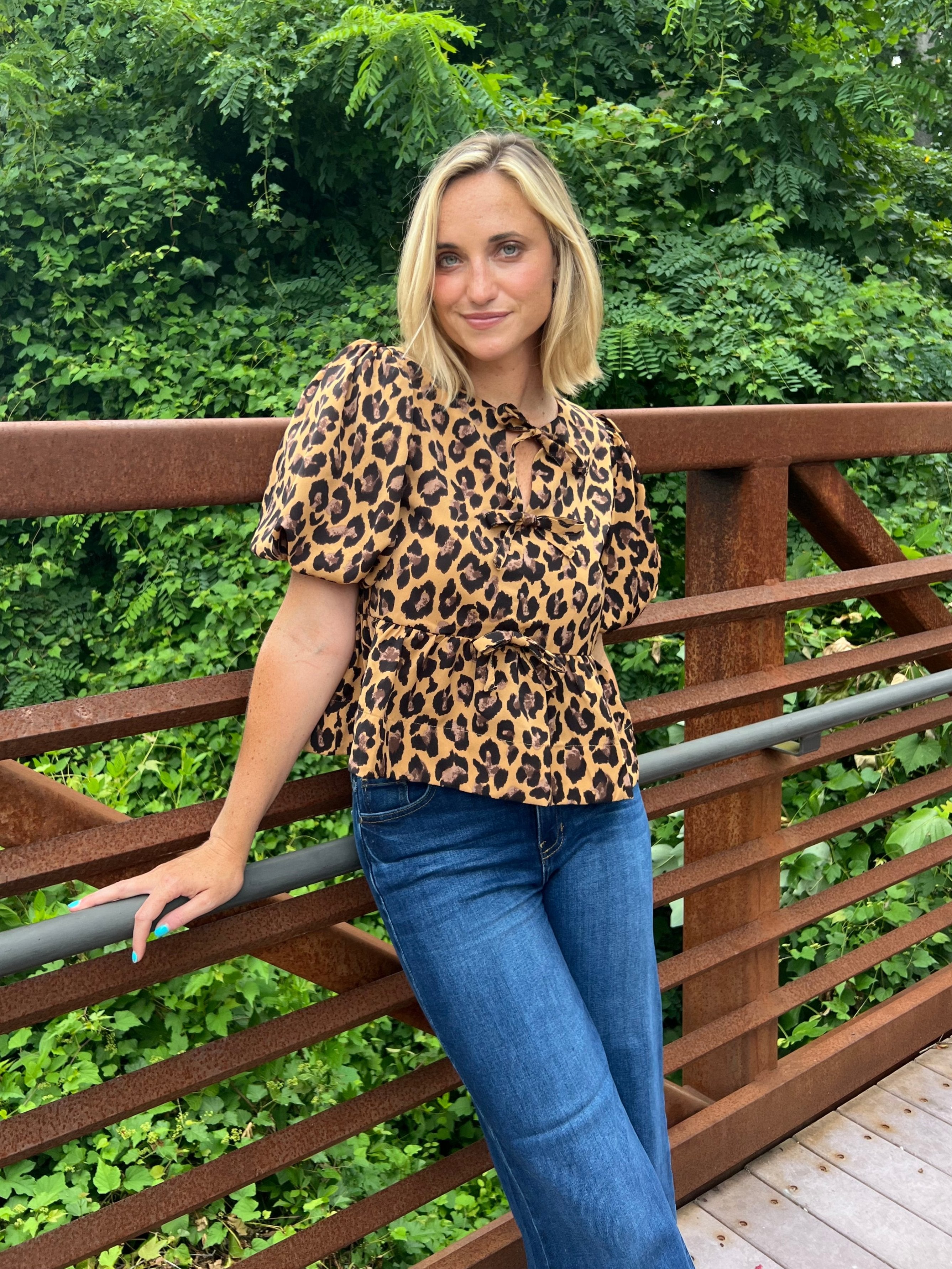 Entro | Run Wild Leopard Peplum Top Camel | Sweetest Stitch