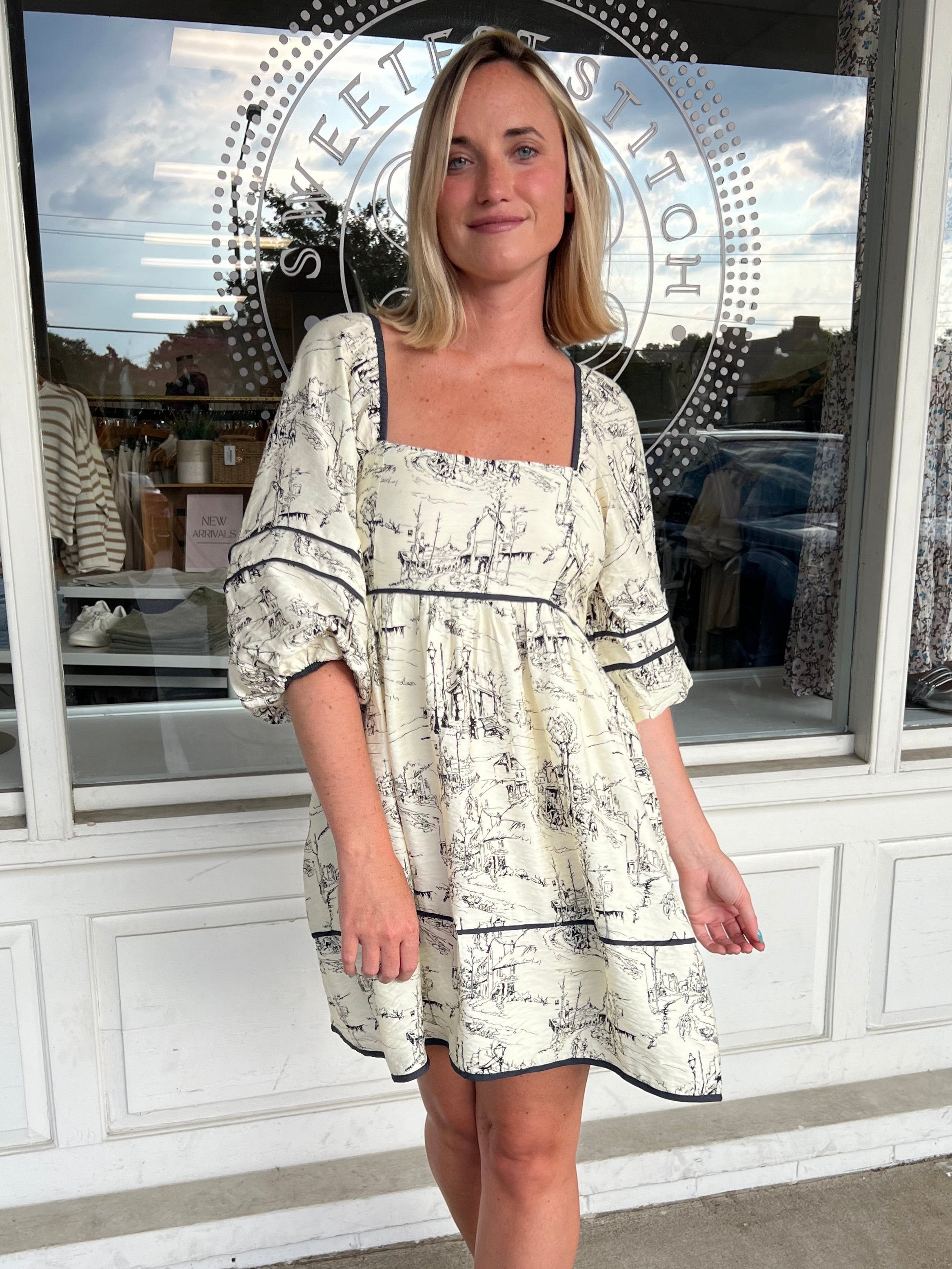 Entro | Cream Toile Mini Dress | Sweetest Stitch Boutique