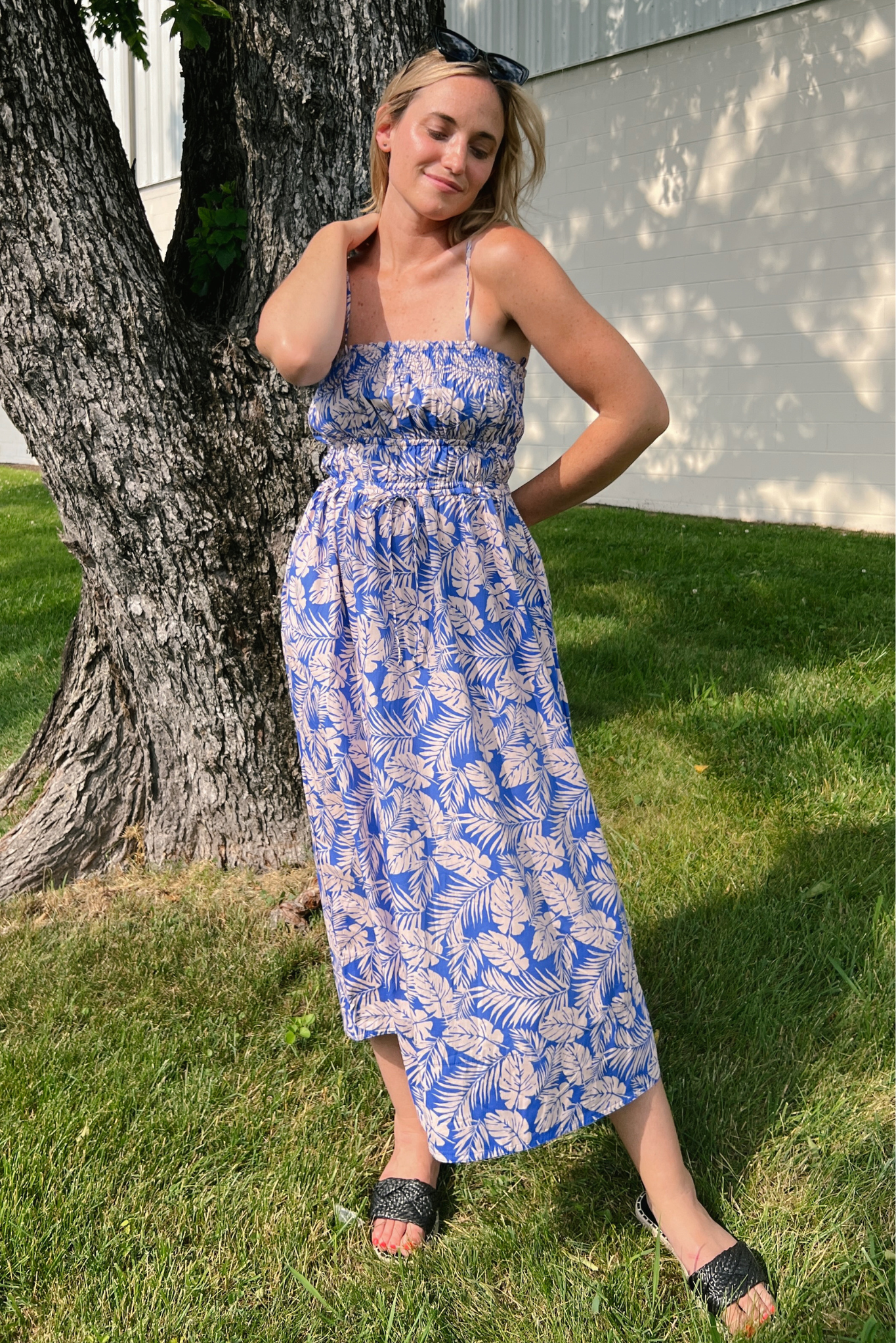 By Together | Blue Leaf Print Midi Dress | Sweetest Stitch Boutique