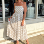 By Together | Taupe Polka Dot Midi Dress | Sweetest Stitch Boutique