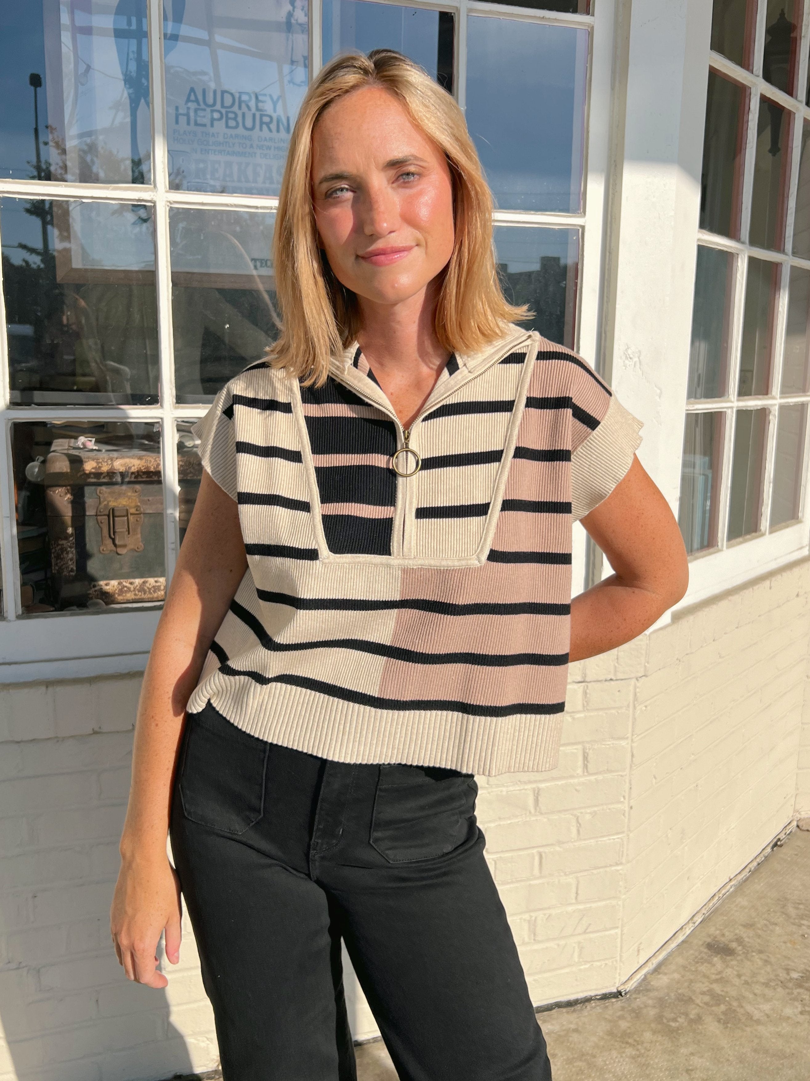 Entro | Striped Half Zip Knit Top | Sweetest Stitch Boutique