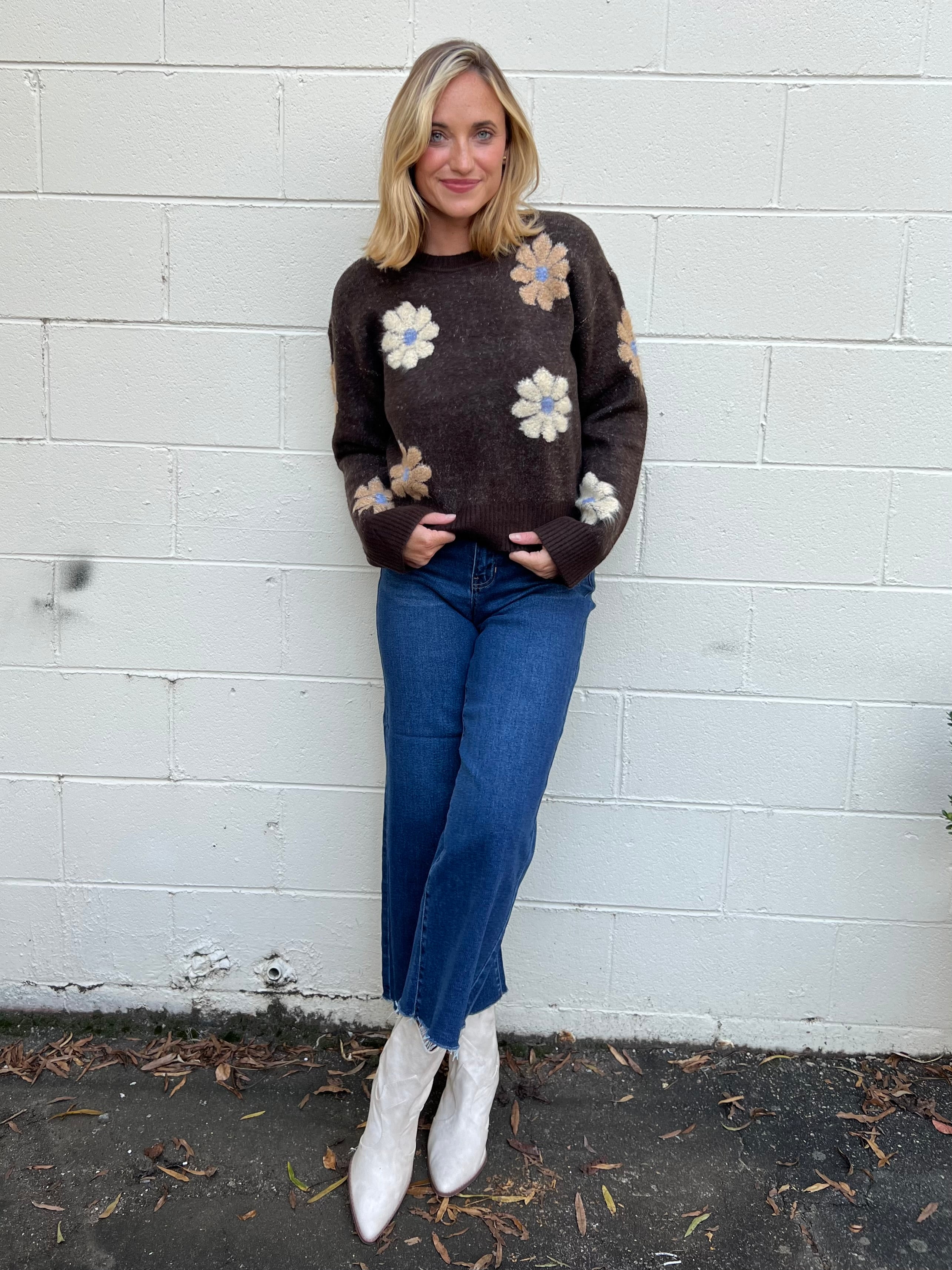 Current Air |  Brown Flower Sweater | Sweetest Stitch Boutique