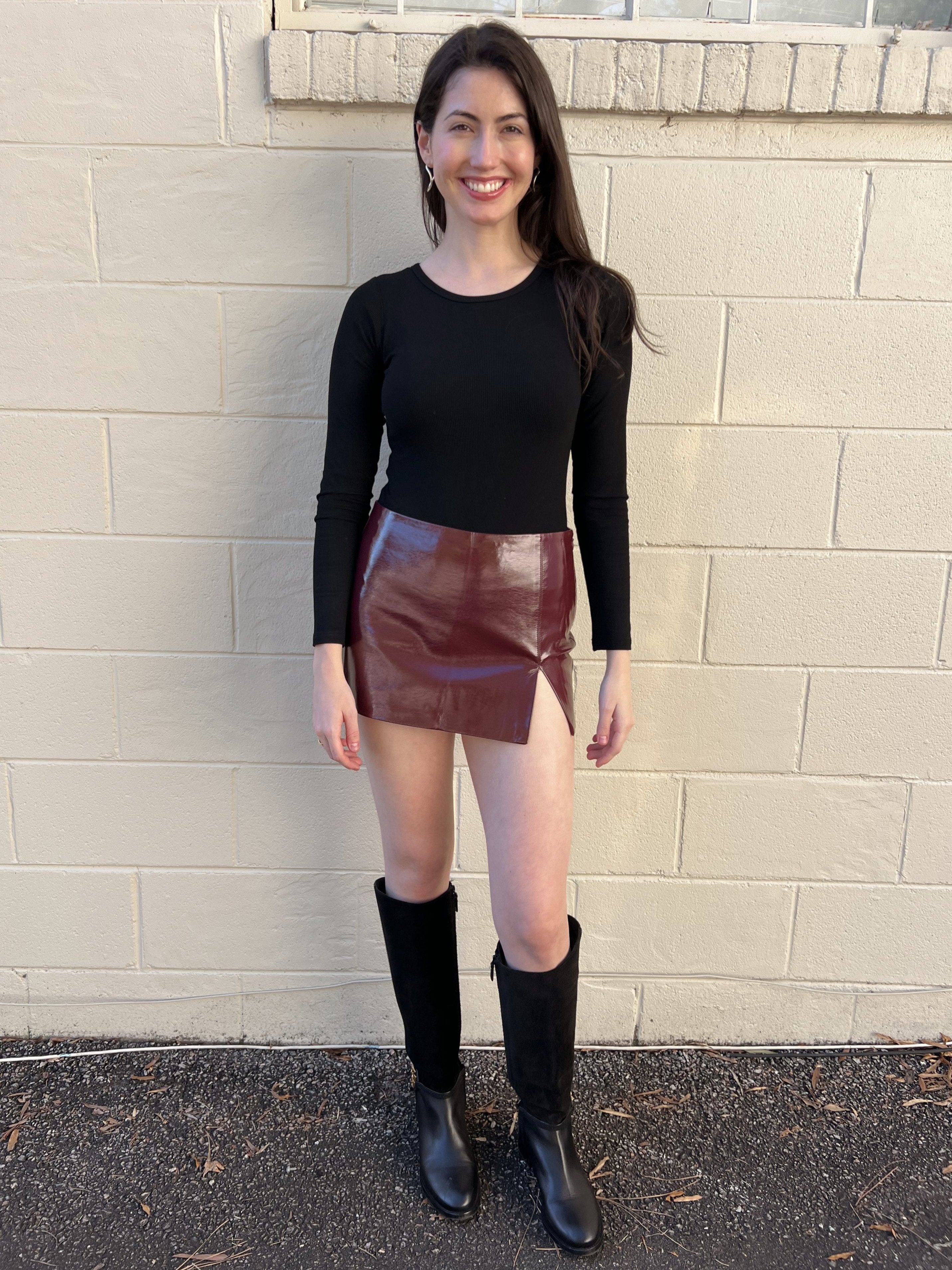 NIA | Moon Faux Leather Skort - Cherry Cola | Sweetest Stitch