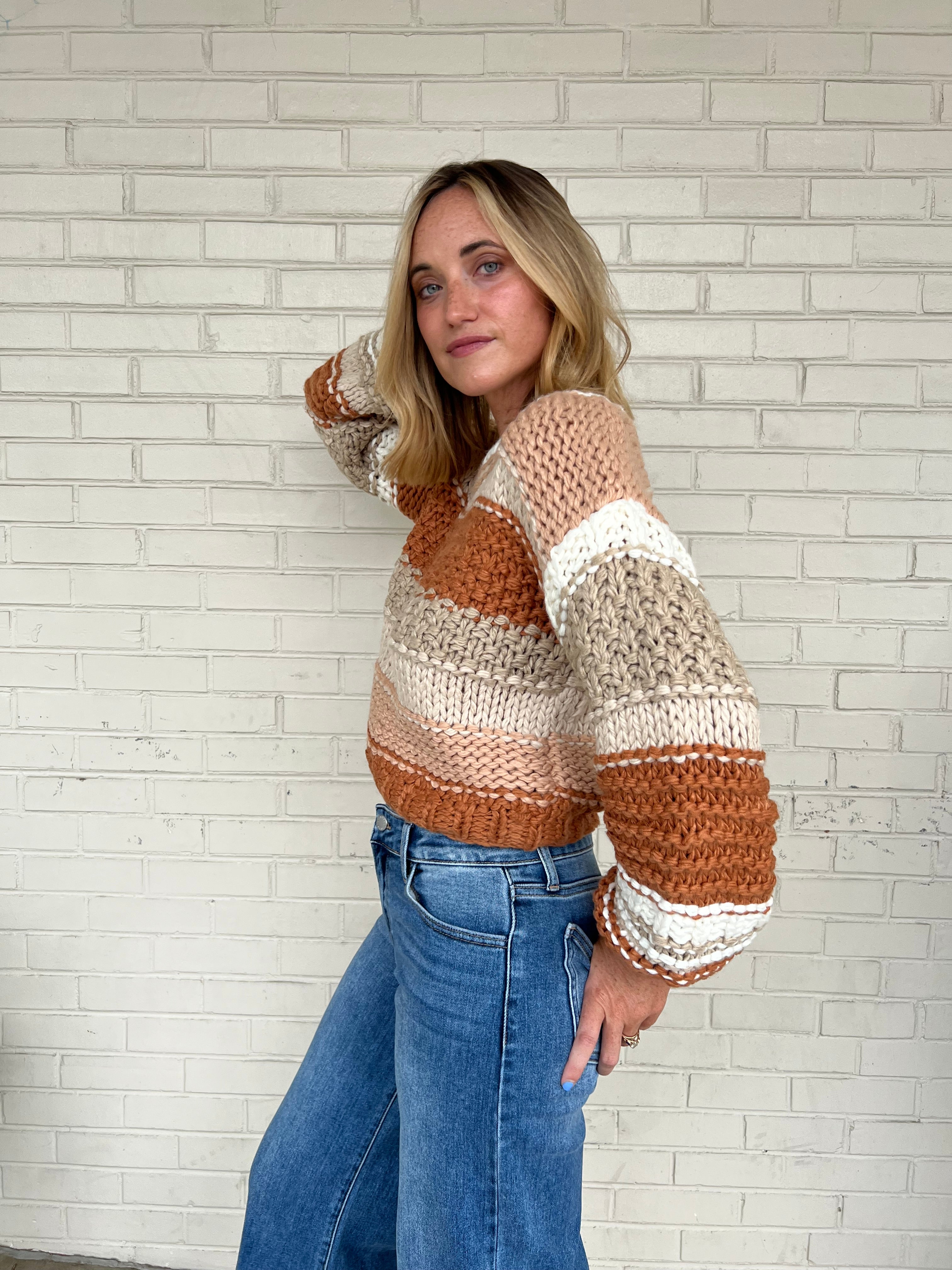 Butter Pecan Striped Cropped Sweater