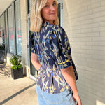 Entro | Printed Short Sleeve Riviera Top Navy | Sweetest Stitch