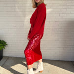 [ASTR The Label] Amos Sequin Midi Skirt Red | Sweetest Stitch