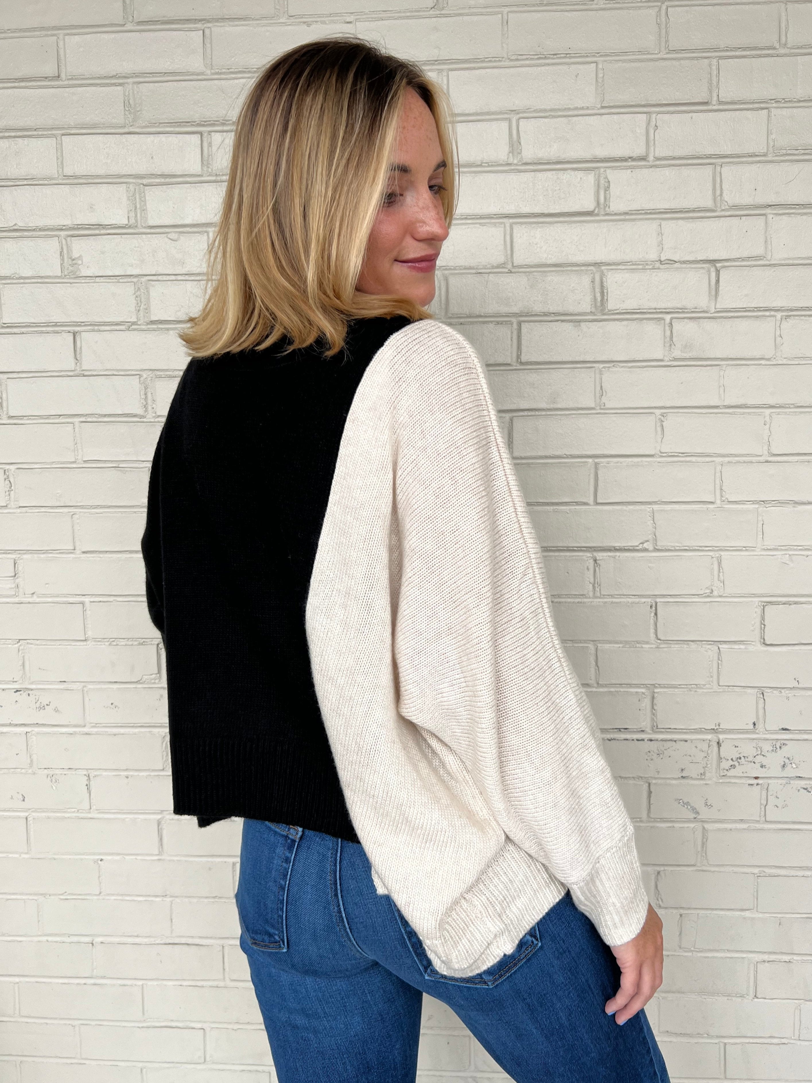 Miou Muse | Color Block Sweater - Oatmeal/Black | Sweetest Stitch