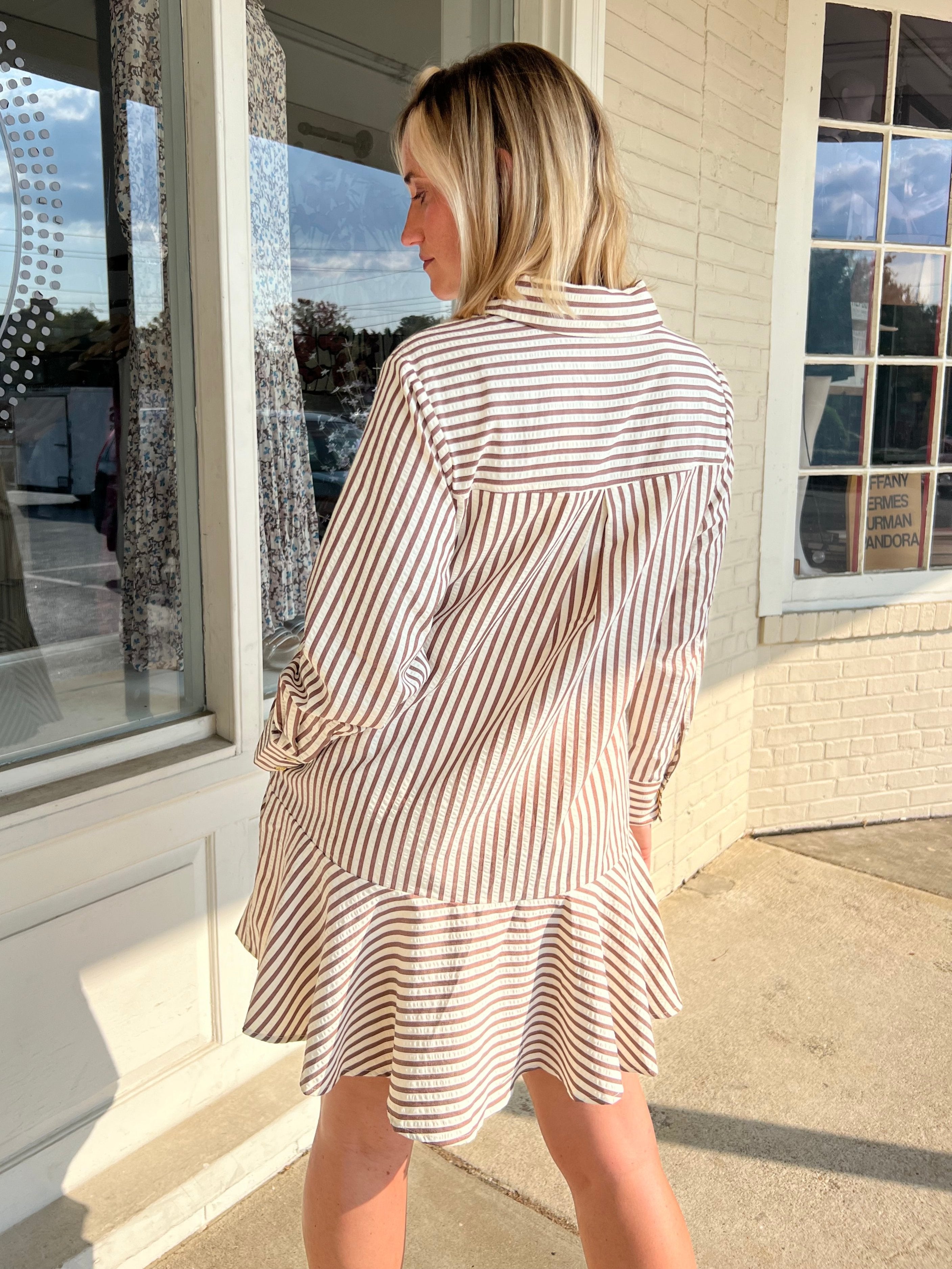 Entro | Brown Striped Drop Waist Mini Dress | Sweetest Stitch