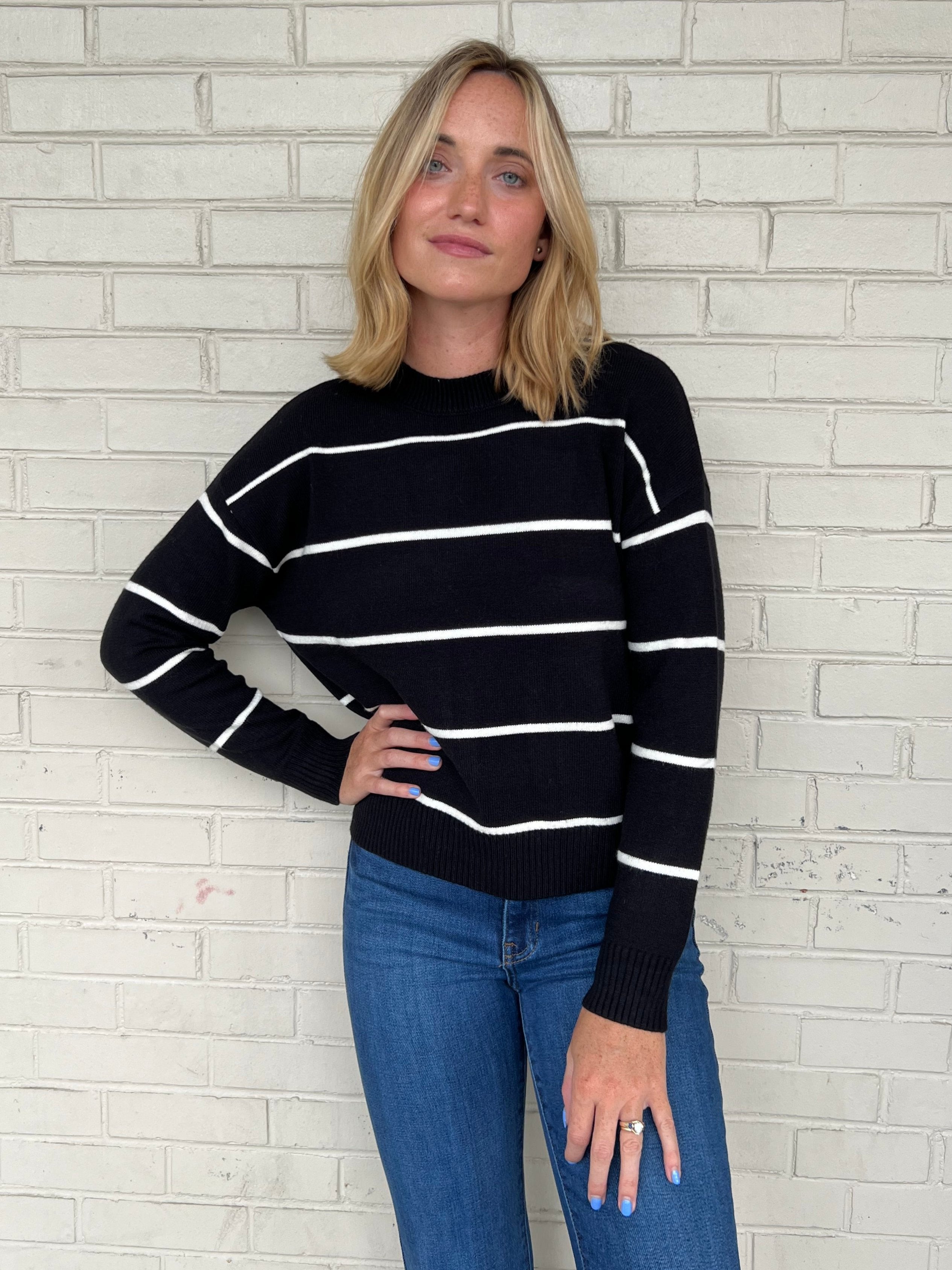 Miou Muse | Striped Sweater - Black/Cream | Sweetest Stitch