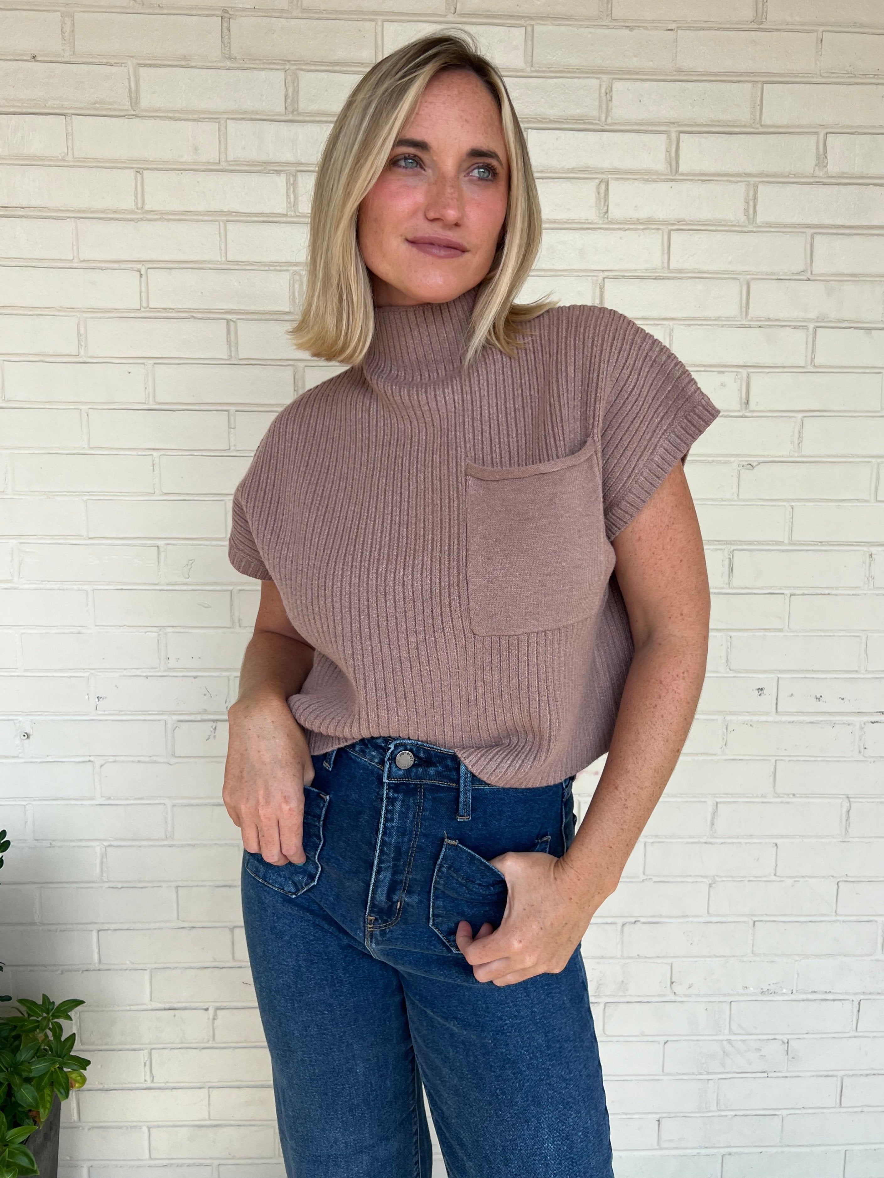 Entro | Taupe Knit Sleeveless Pocket Top | Sweetest Stitch