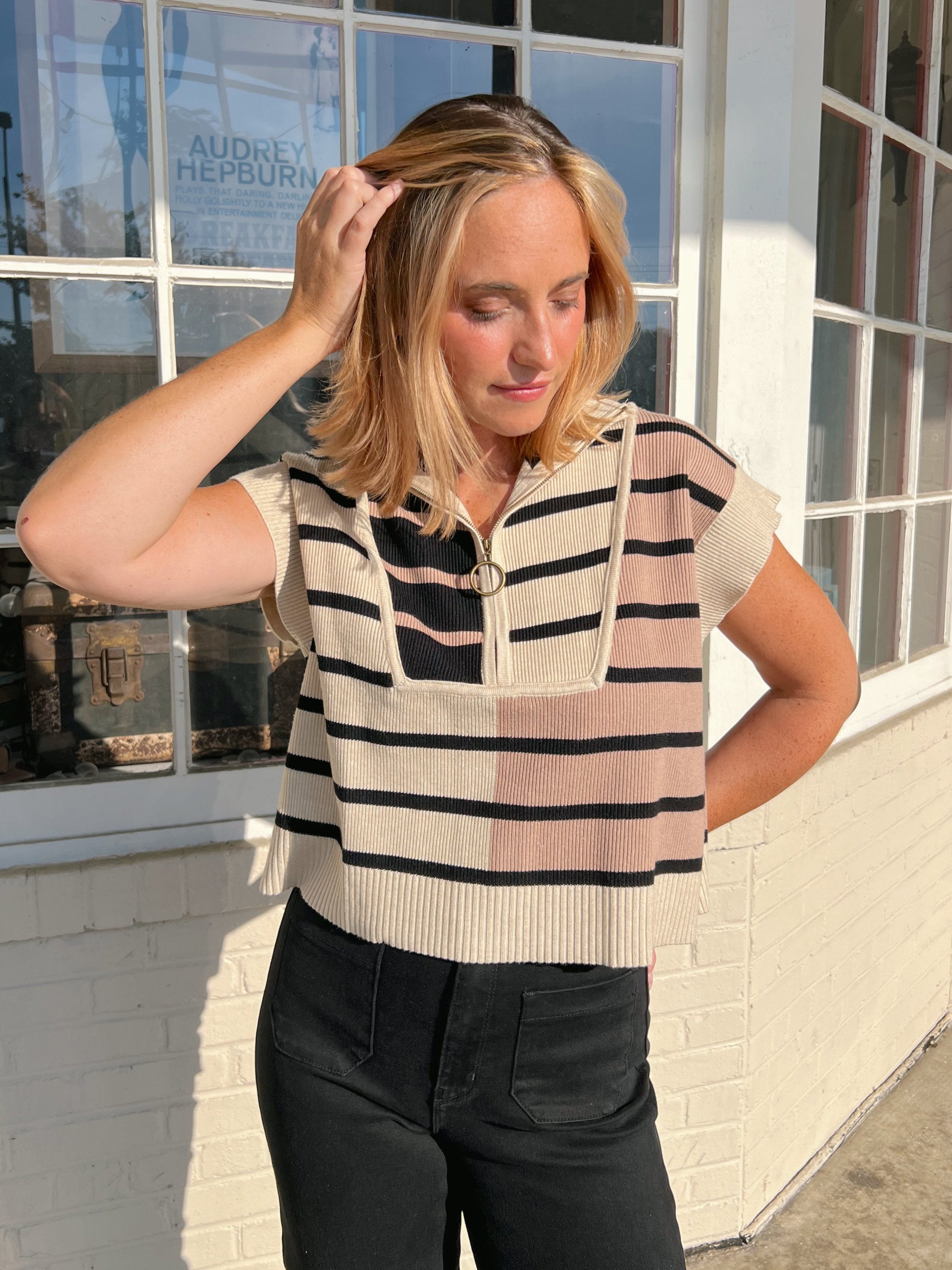 Entro | Striped Half Zip Knit Top | Sweetest Stitch Boutique