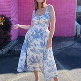 French Cottage Toile Print Midi Dress