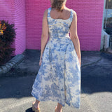 French Cottage Toile Print Midi Dress