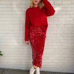 [ASTR The Label] Amos Sequin Midi Skirt Red | Sweetest Stitch