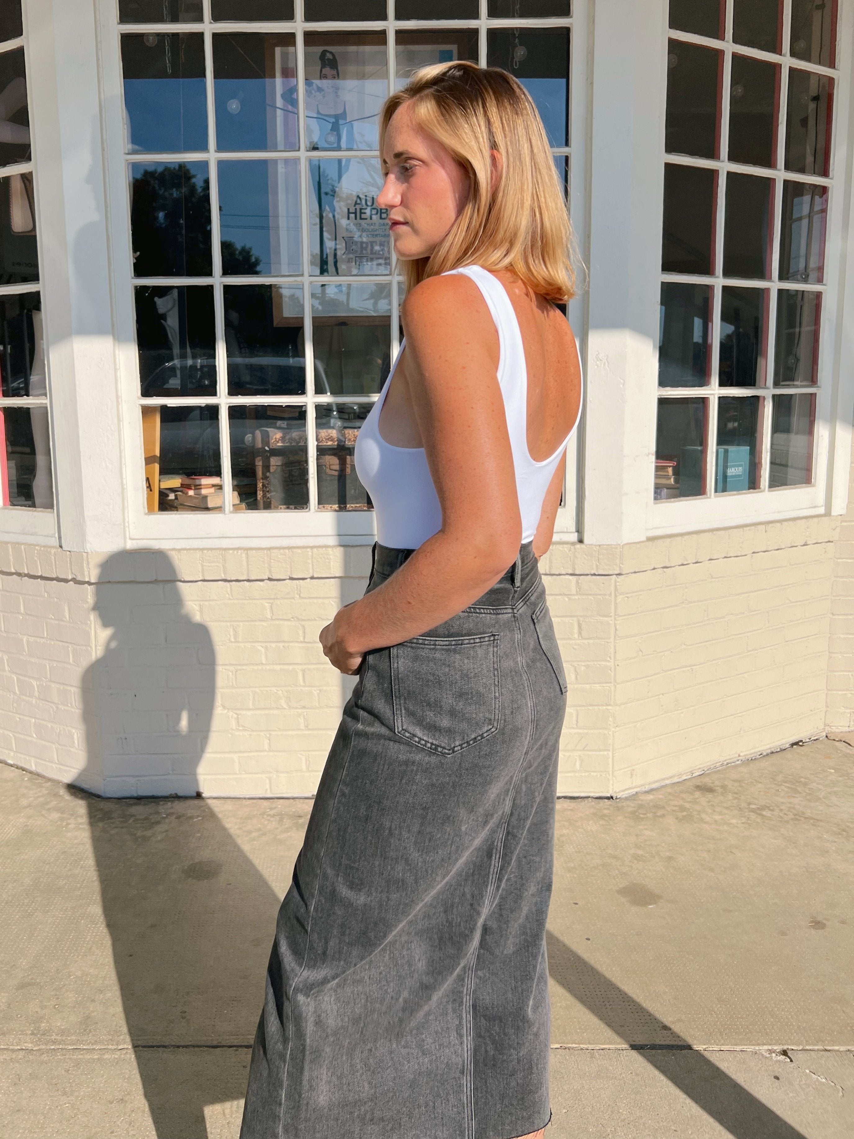 By Together | To The Moon Denim Midi Skirt | Sweetest Stitch