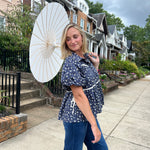 Entro | Navy Floral Puff Sleeve Top | Sweetest Stitch Richmond