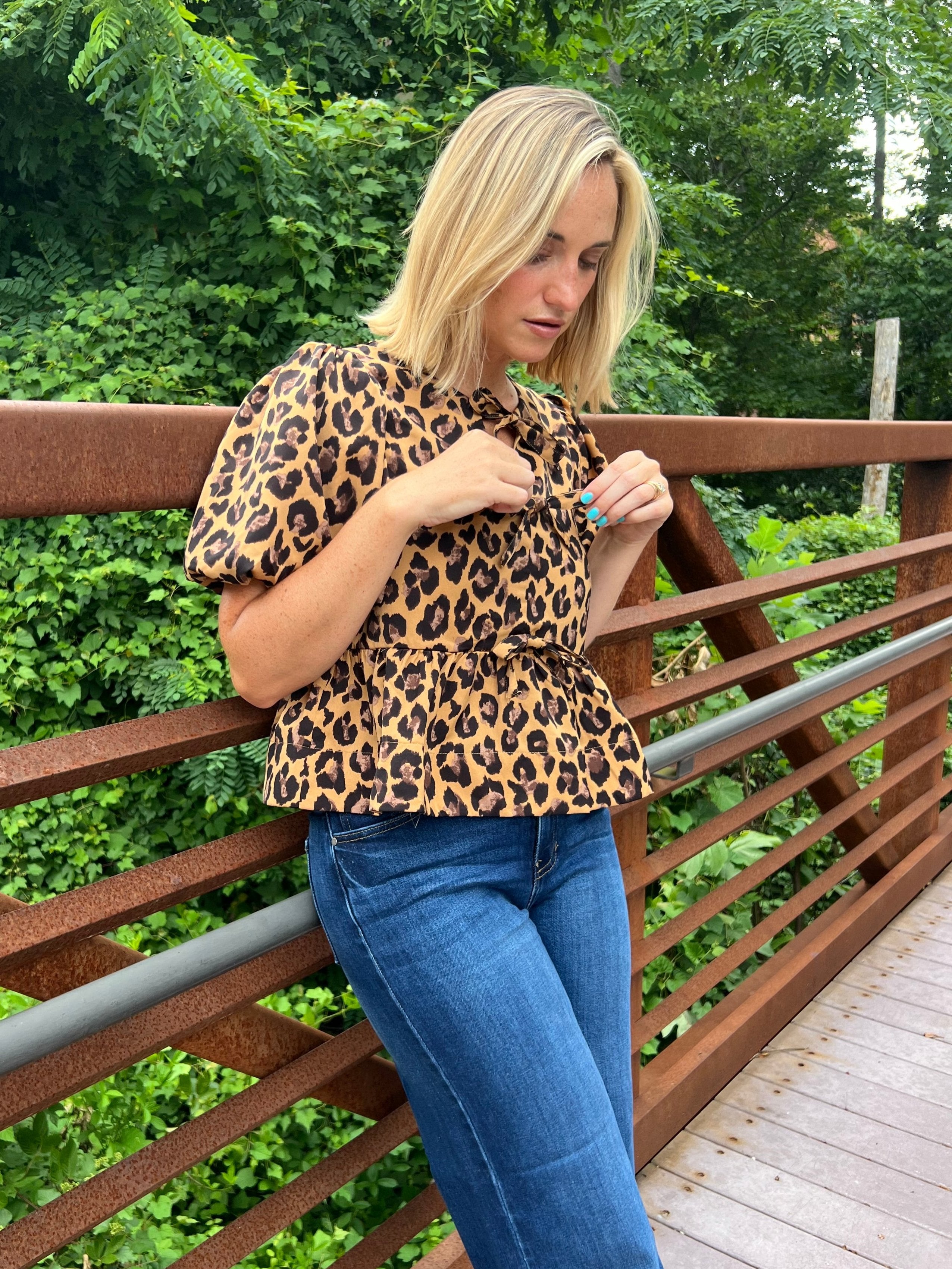 Entro | Run Wild Leopard Peplum Top Camel | Sweetest Stitch