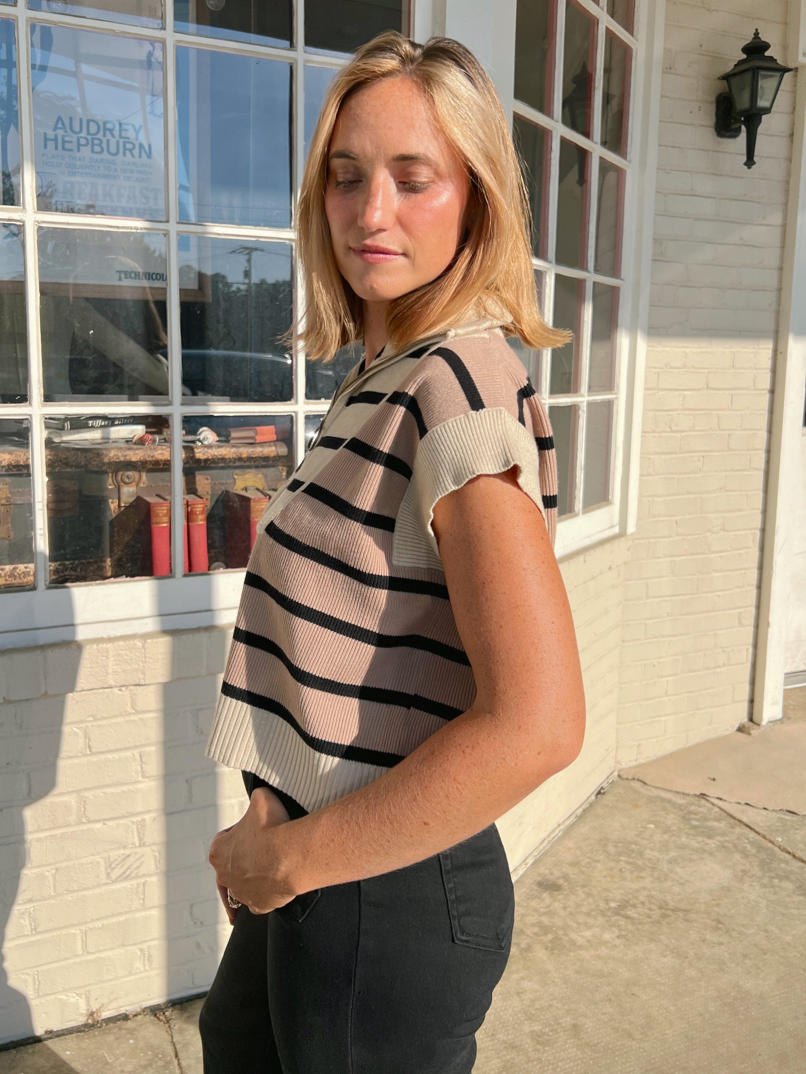 Entro | Striped Half Zip Knit Top | Sweetest Stitch Boutique