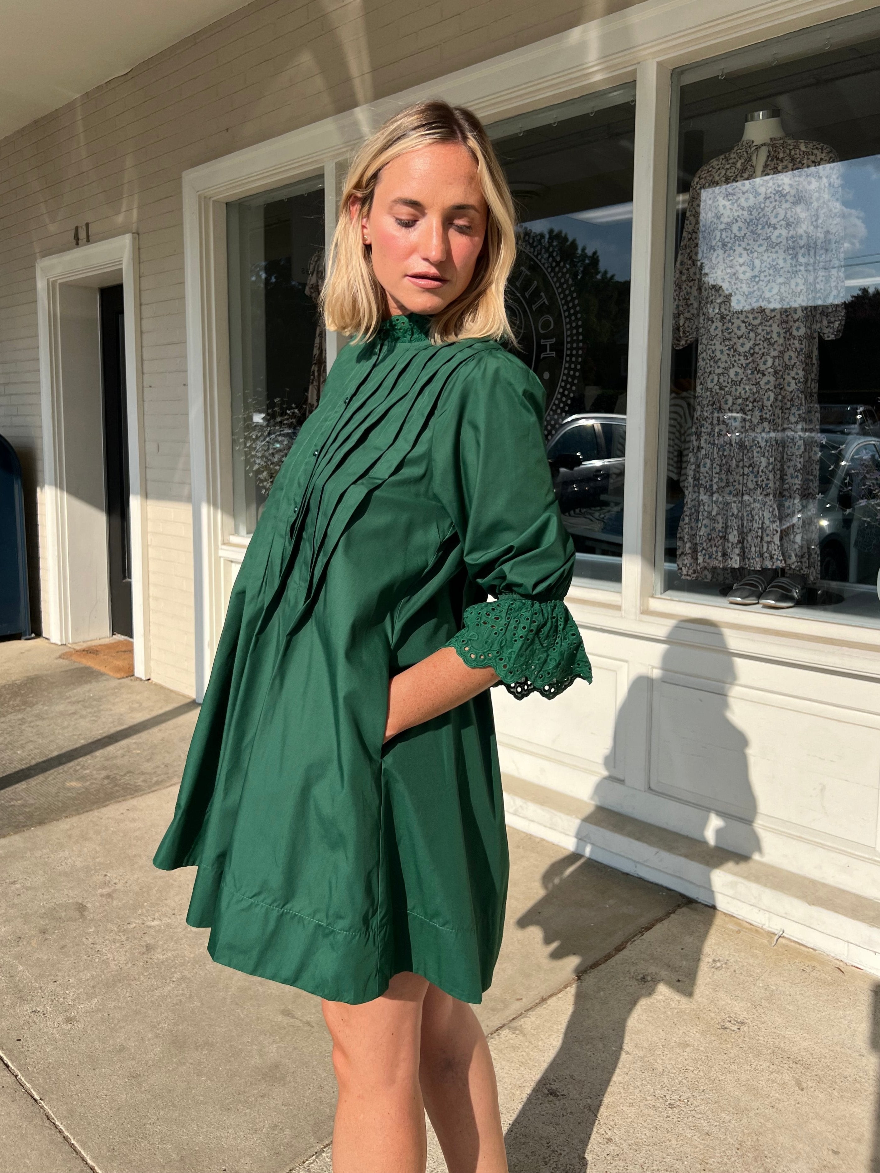 Entro | Forest Green Eyelet Detail Dress | Sweetest Stitch