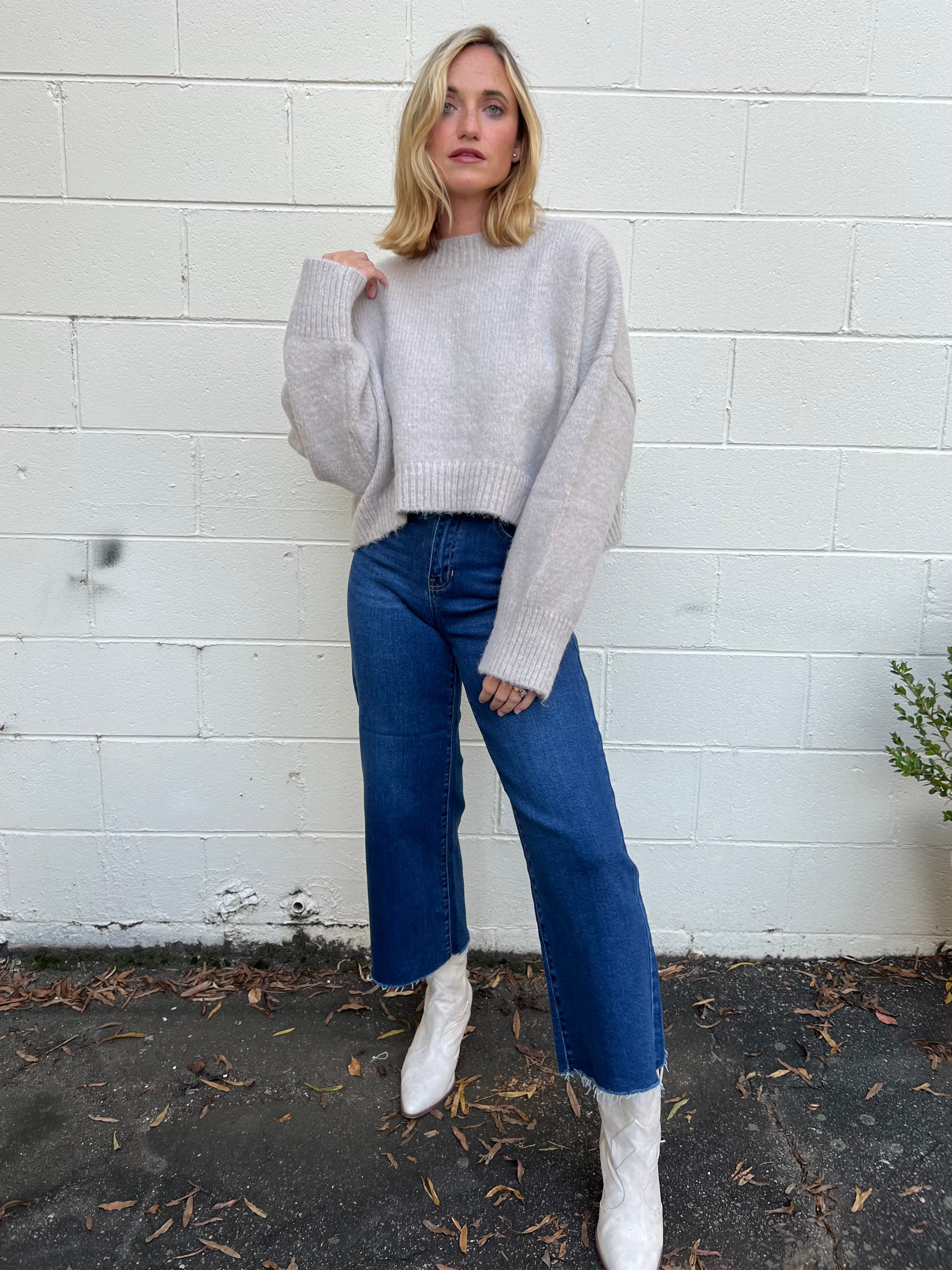 Grade & Gather | Gray Fuzzy Knit Sweater | Sweetest Stitch