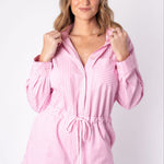 Entro | Pink Striped Long Sleeve Romper | Sweetest Stitch