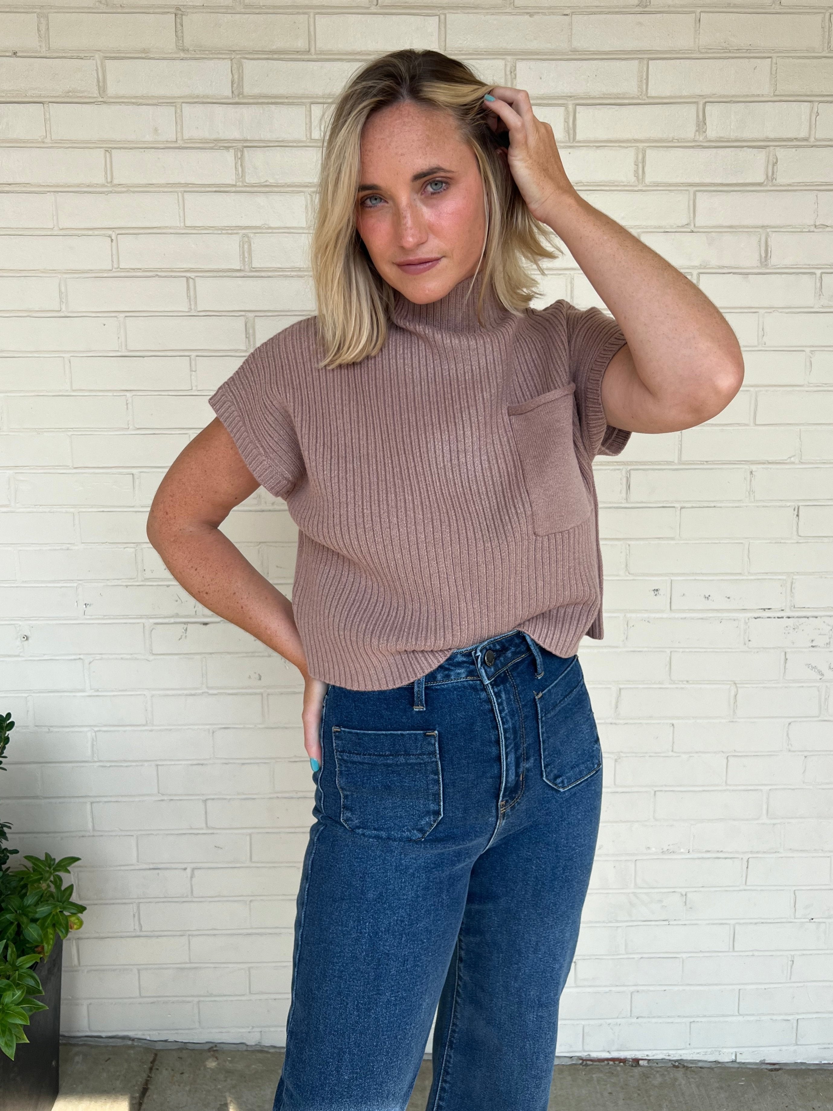 Entro | Taupe Knit Sleeveless Pocket Top | Sweetest Stitch