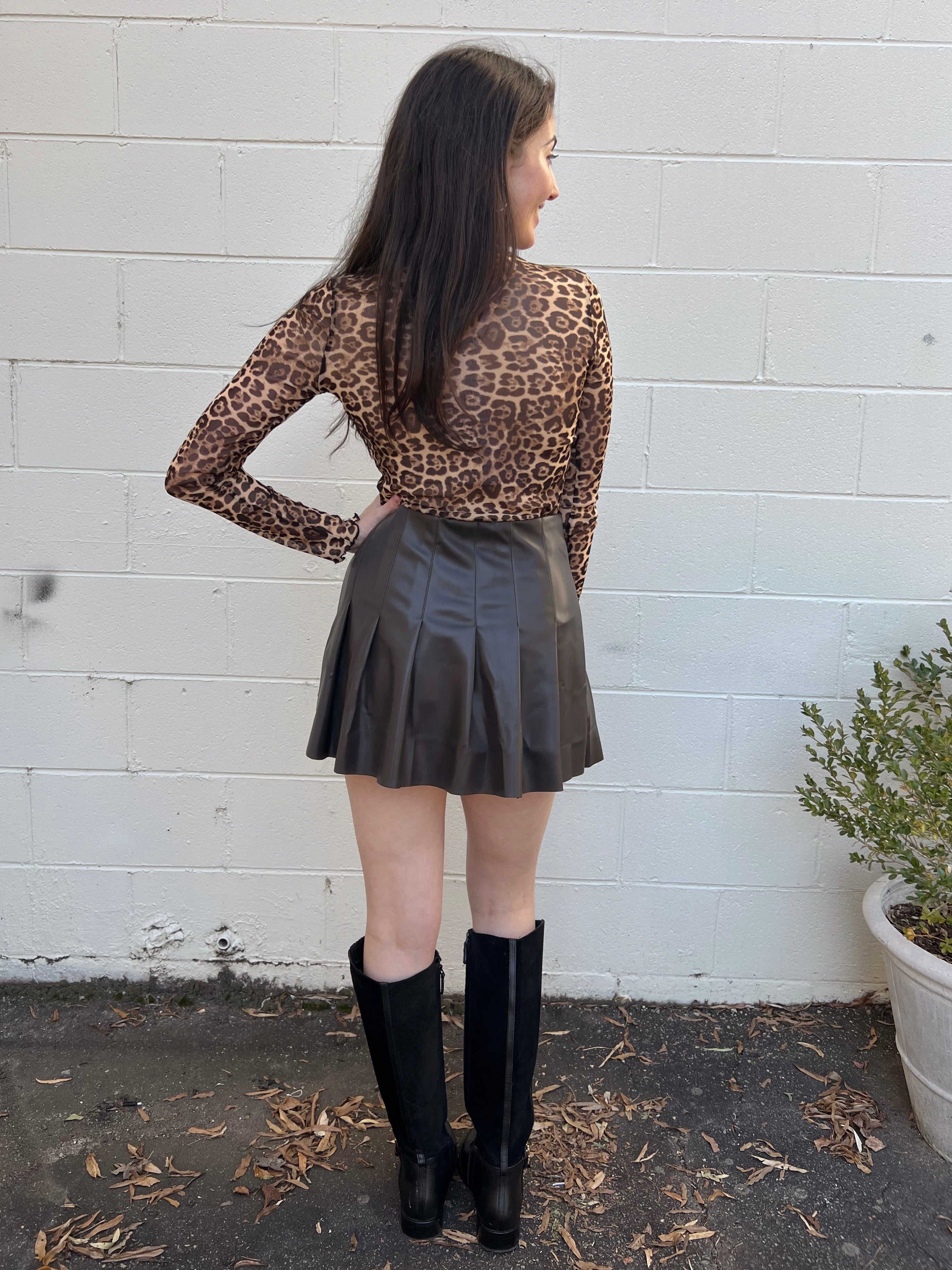 Sofie the Label | Brown Faux Leather Pleated Mini Skirt | Sweetest Stitch