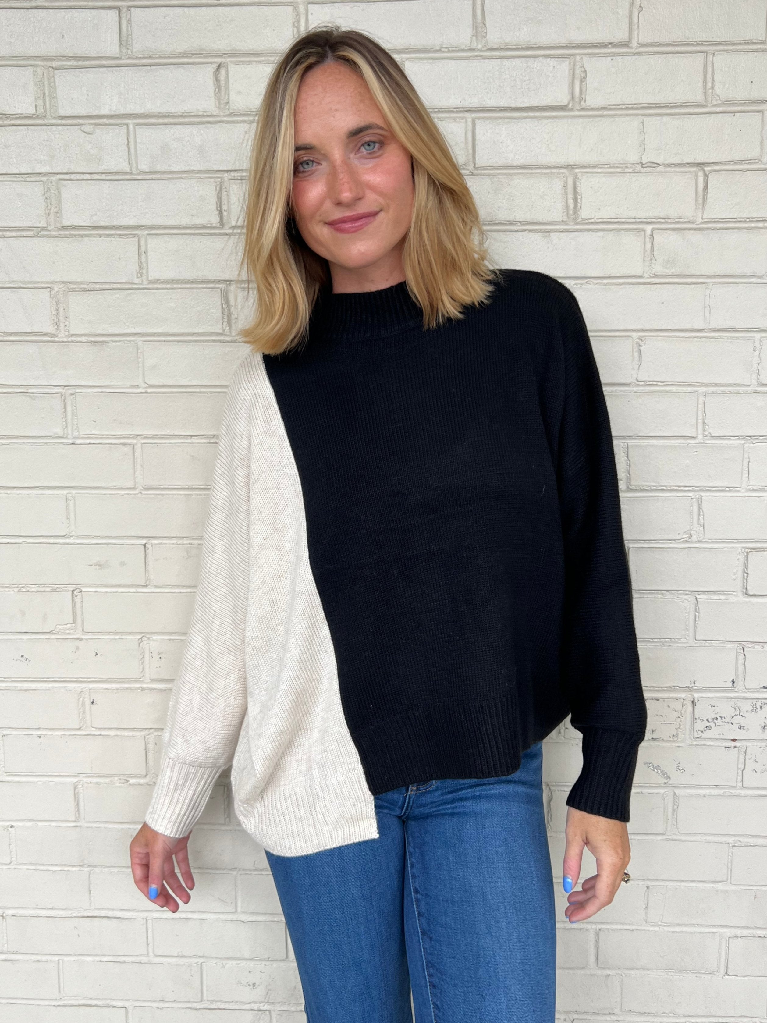 Miou Muse | Color Block Sweater - Oatmeal/Black | Sweetest Stitch