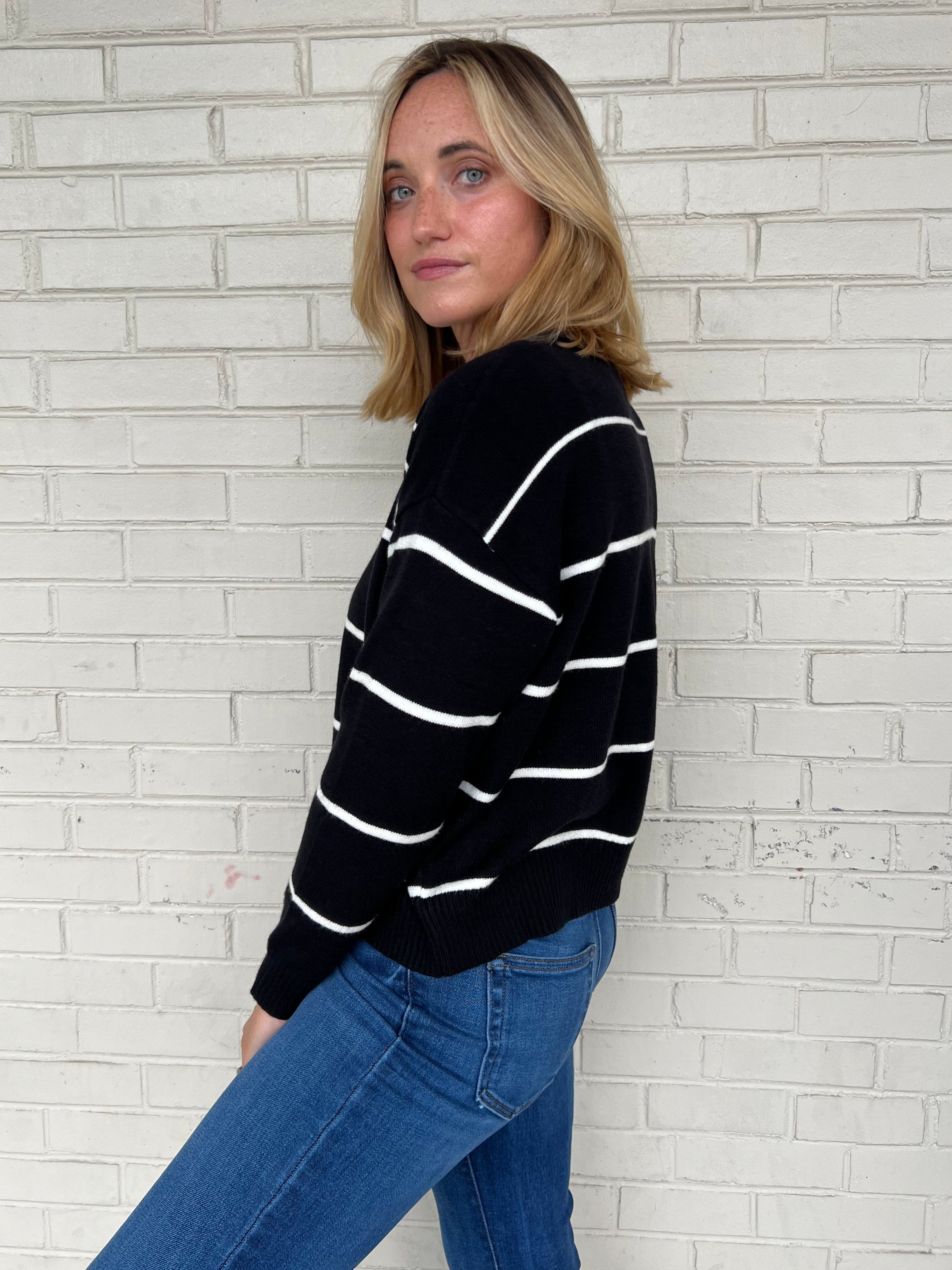 Miou Muse | Striped Sweater - Black/Cream | Sweetest Stitch