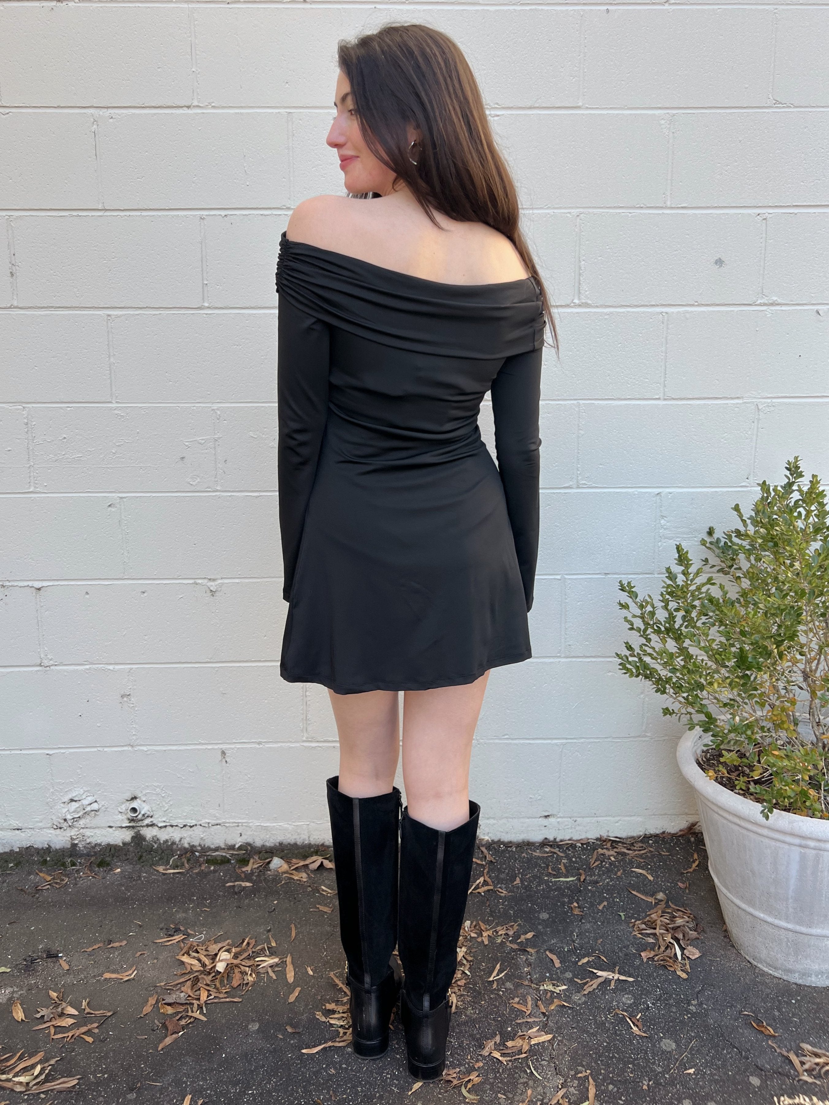 Nia | Long Sleeve Off Shoulder Mini Dress | Sweetest Stitch