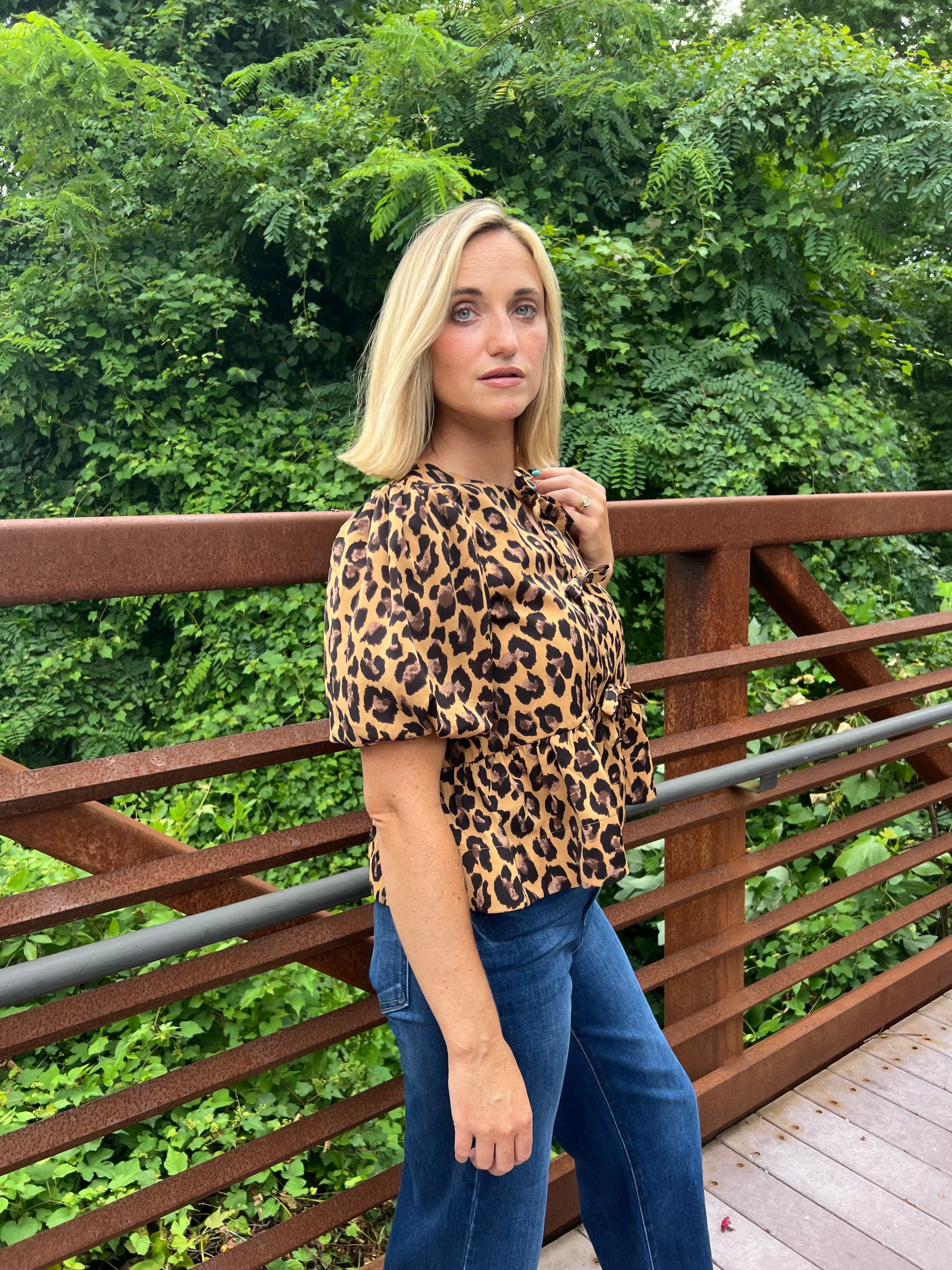 Entro | Run Wild Leopard Peplum Top Camel | Sweetest Stitch