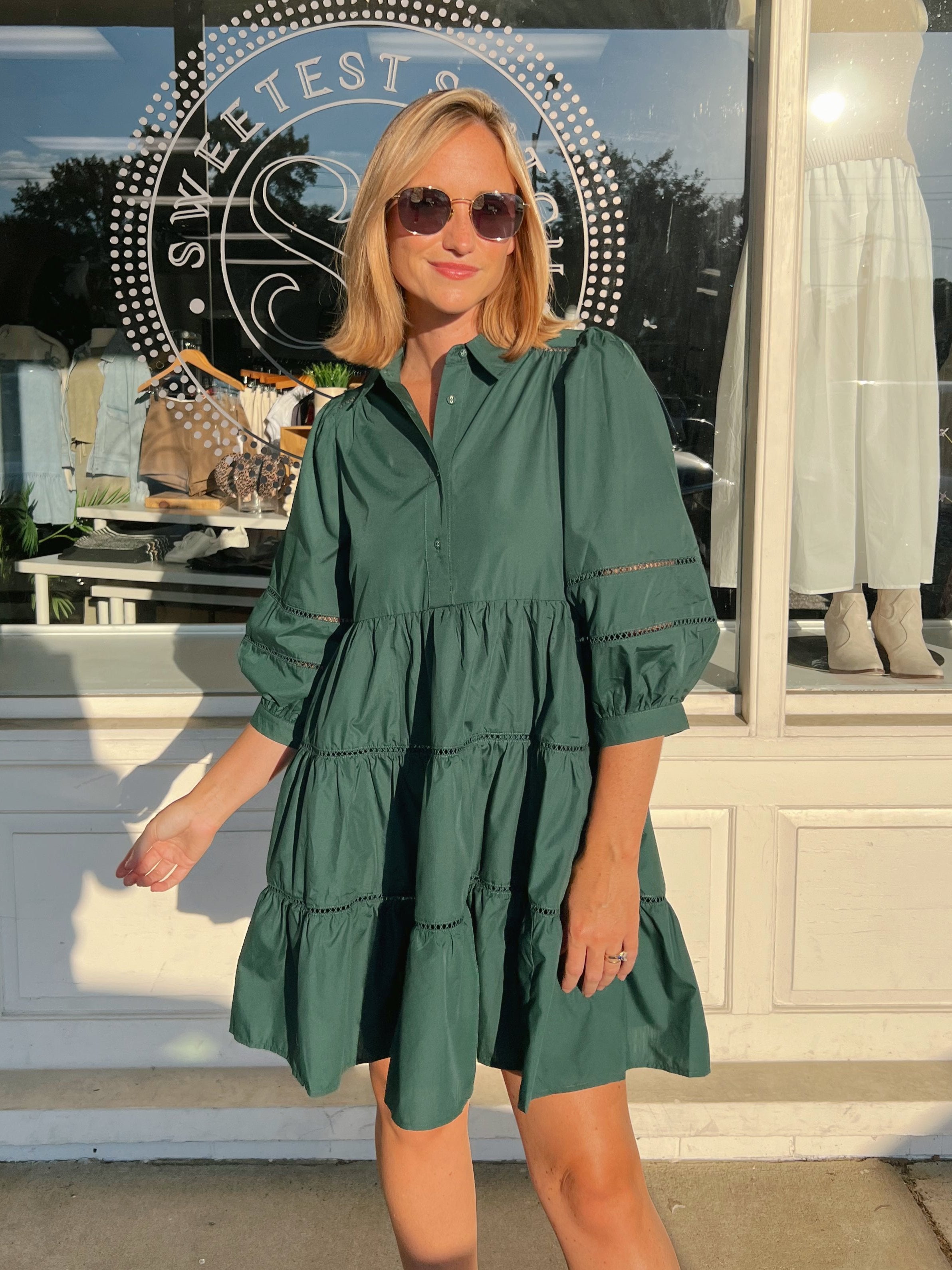 Entro | Forest Green Tiered Mini Dress | Sweetest Stitch