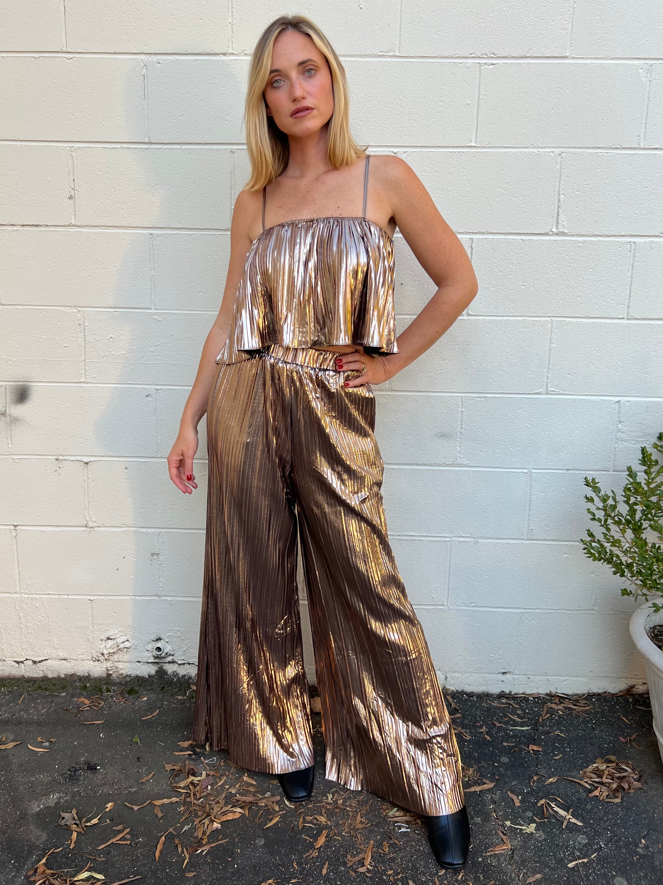 By Together | Bronze Pleated Wide Leg Pants | Sweetest Stitch