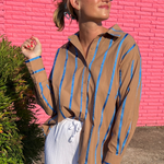 Entro | Brown and Blue Stripe Blouse | Sweetest Stitch Boutique