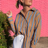 Entro | Brown and Blue Stripe Blouse | Sweetest Stitch Boutique