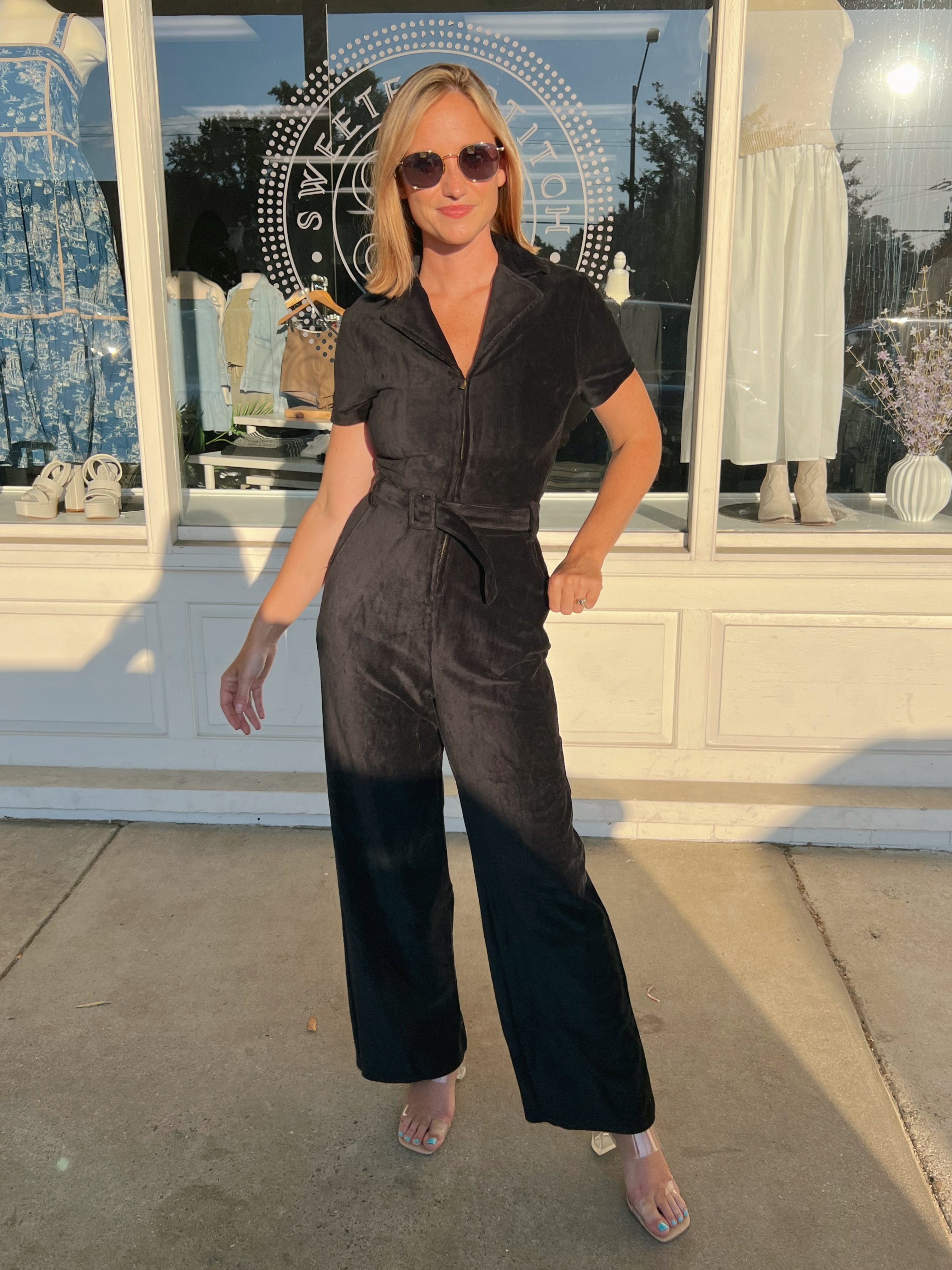 Sadie & Sage | Black Corduroy Jumpsuit | Sweetest Stitch