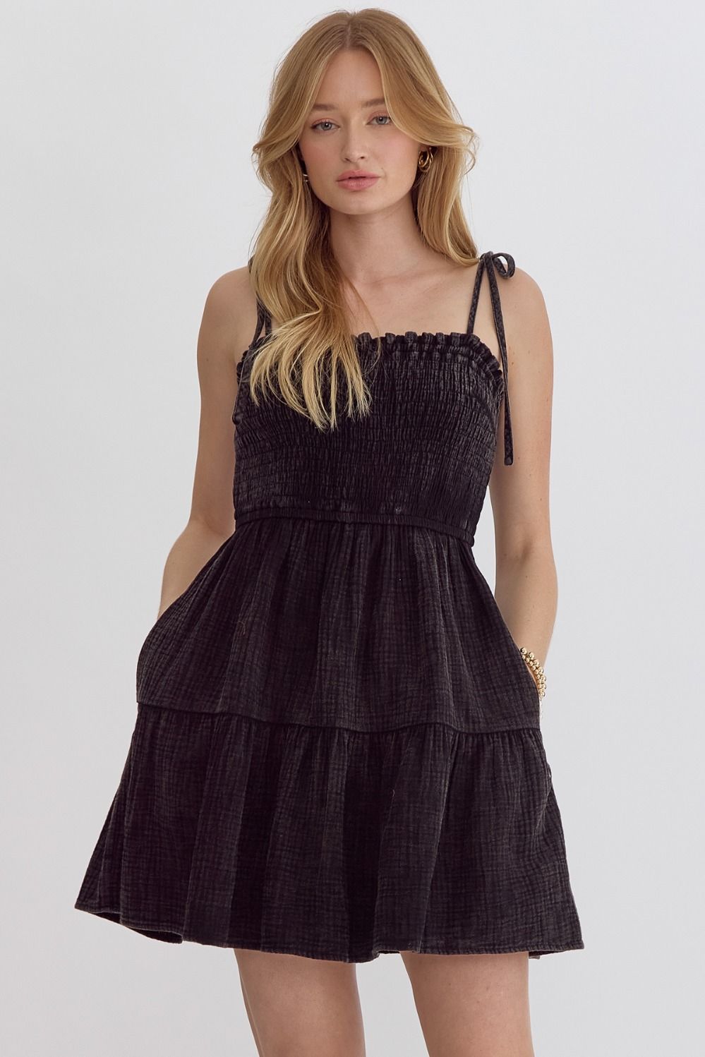 Entro | Black Smocked Mini Dress | Sweetest Stitch Richmond Shop