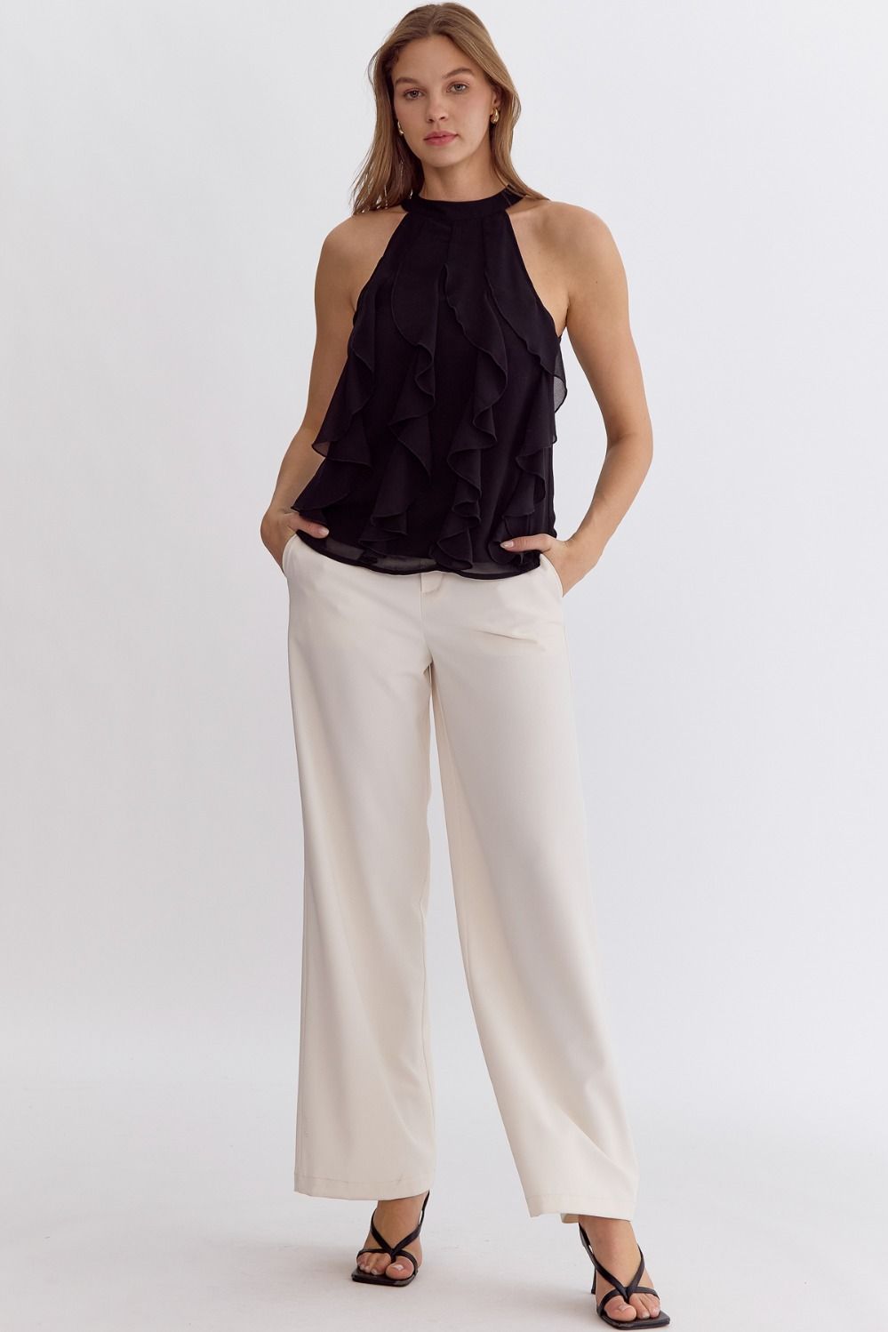 Entro | Black Ruffle Sleeveless Top | Sweetest Stitch Richmond