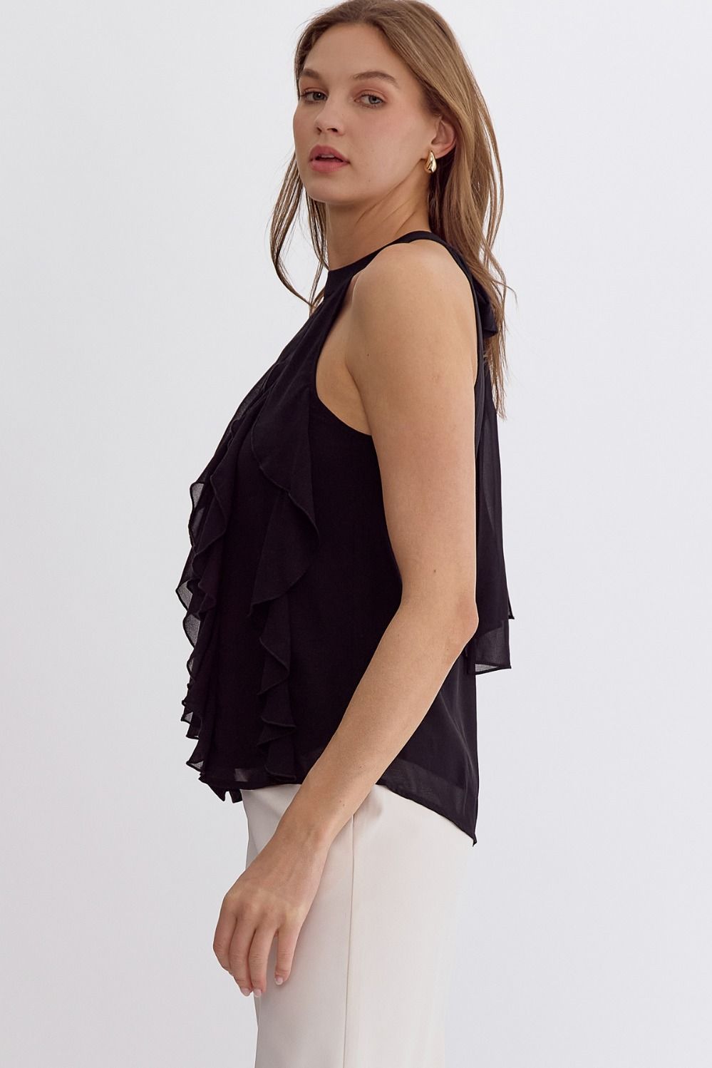 Entro | Black Ruffle Sleeveless Top | Sweetest Stitch Richmond